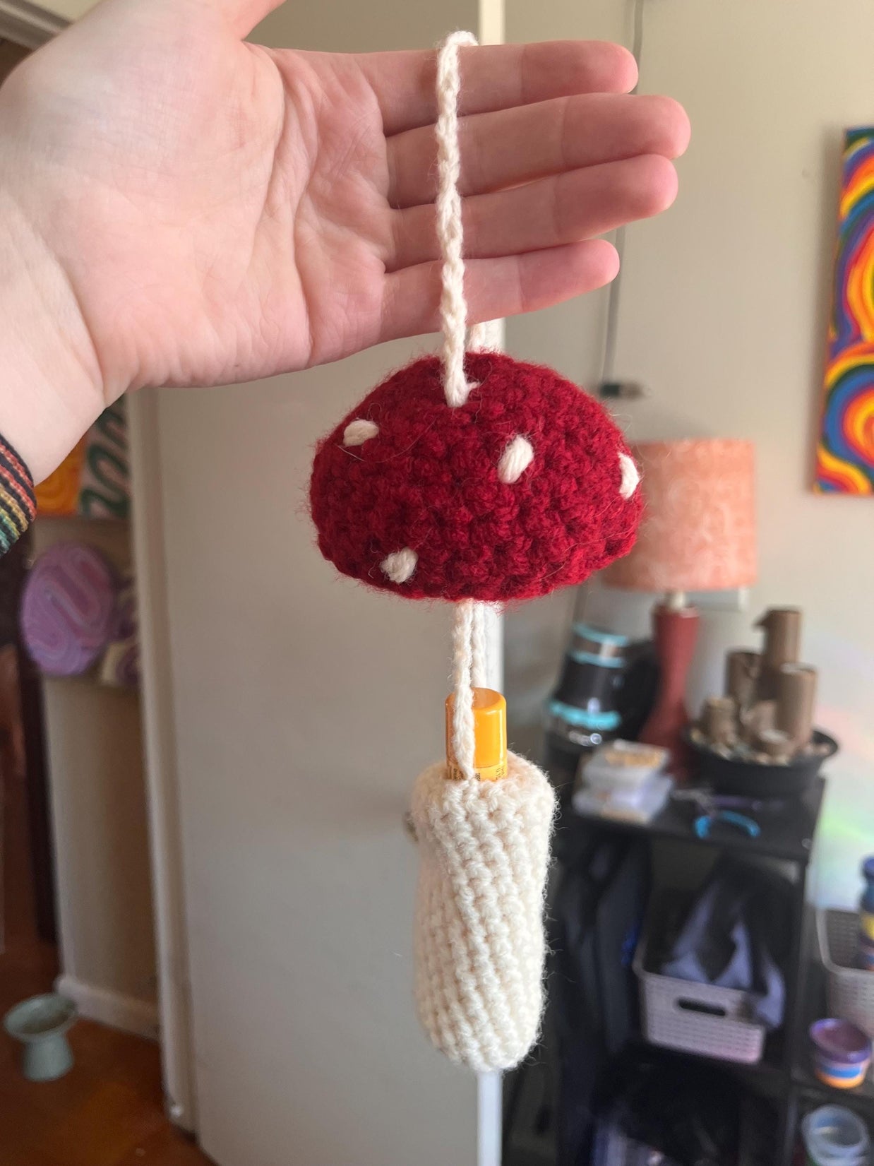 Crochet Mushroom Charm Bag/Ornament, Chapstick Holder