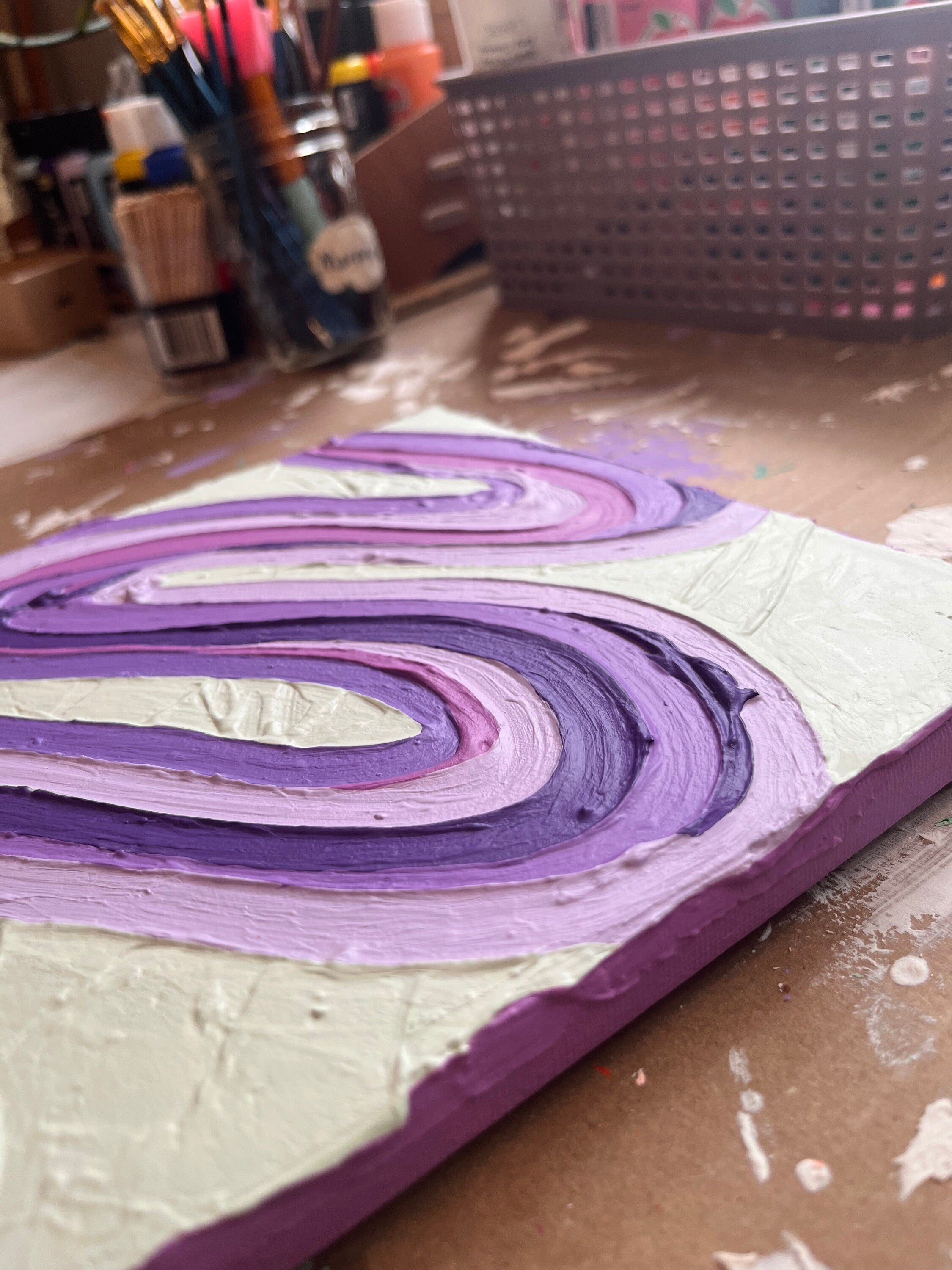 Groovy Textured Wall Art, Colorful Plaster Art on Canvas (8x10 in)