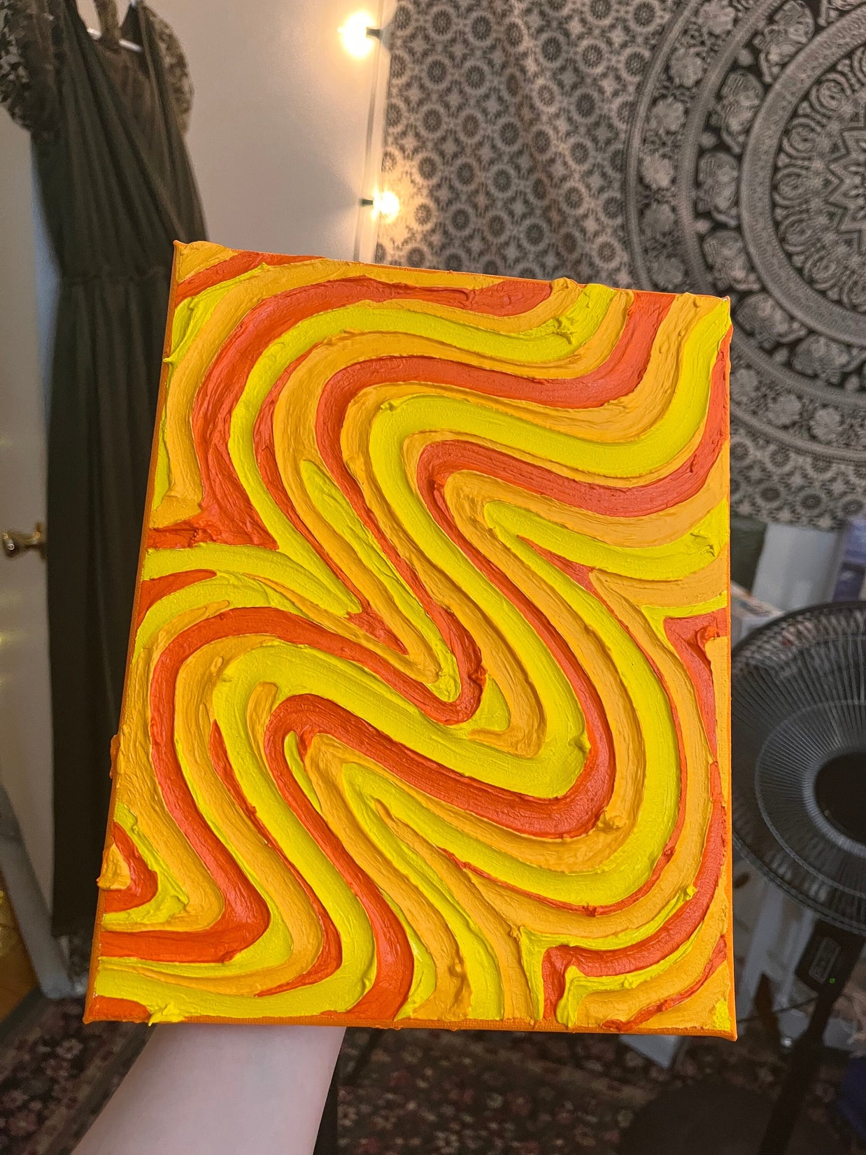 Yellow/Orange Groovy Textured Wall Art, Colorful Plaster Art on Canvas (8x10 in)