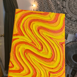 Yellow/Orange Groovy Textured Wall Art, Colorful Plaster Art on Canvas (8x10 in)