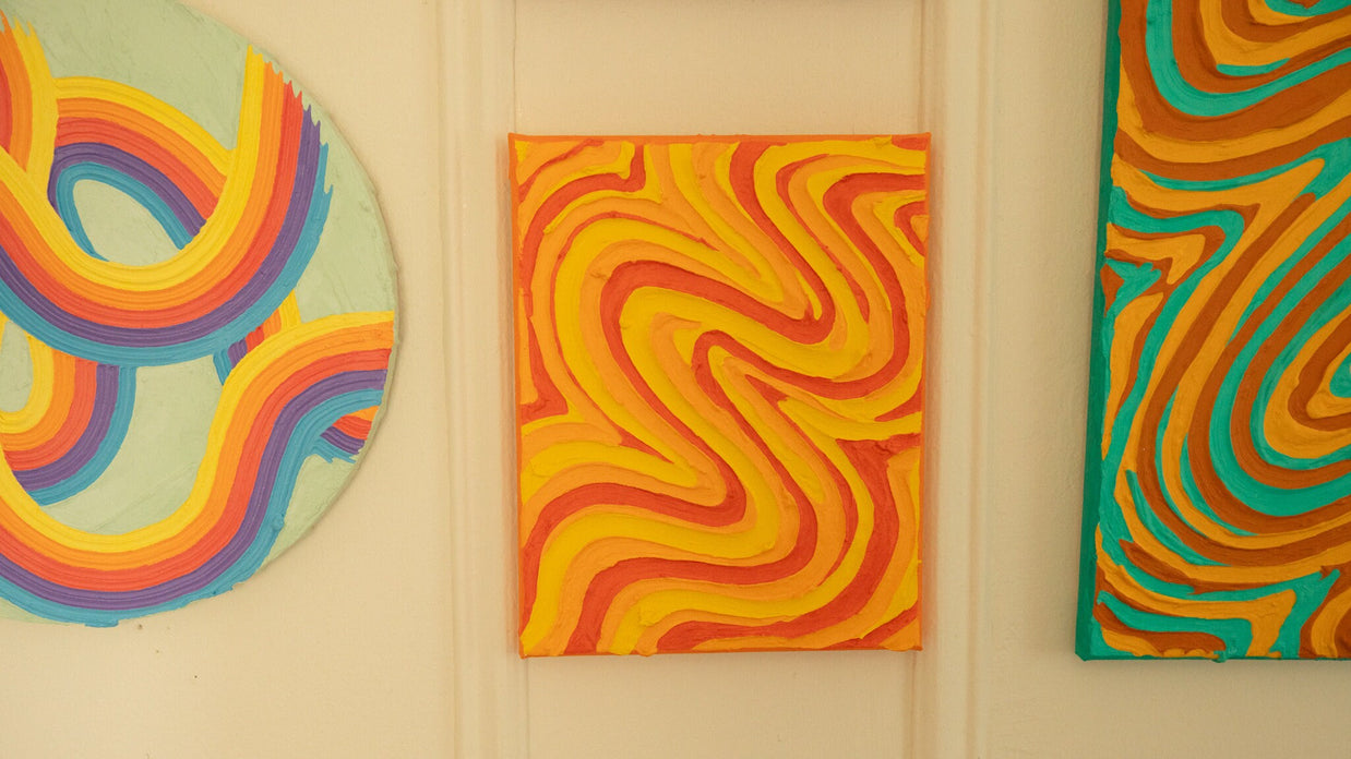 Yellow/Orange Groovy Textured Wall Art, Colorful Plaster Art on Canvas (8x10 in)