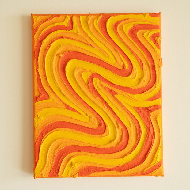 Yellow/Orange Groovy Textured Wall Art, Colorful Plaster Art on Canvas (8x10 in)