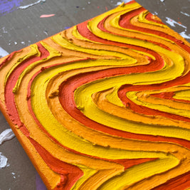 Yellow/Orange Groovy Textured Wall Art, Colorful Plaster Art on Canvas (8x10 in)