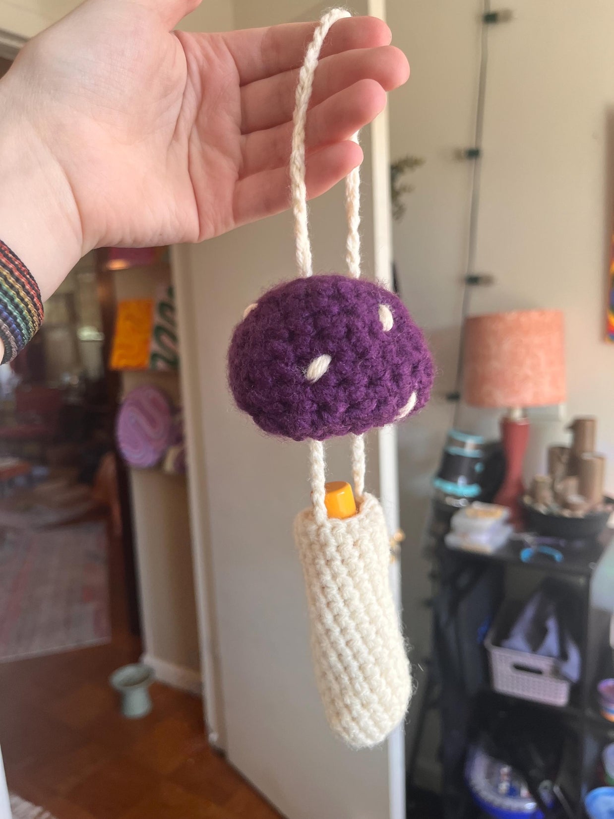 Crochet Mushroom Charm Bag/Ornament, Chapstick Holder