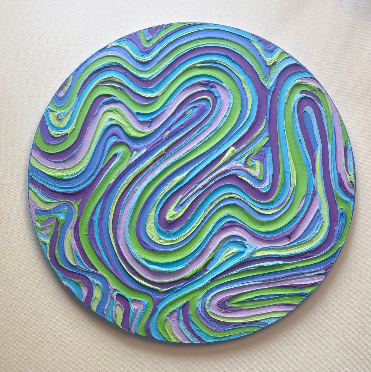 Wavy Textured Large Wall Art, Colorful Plaster Art on Round Canvas (24x24 in)