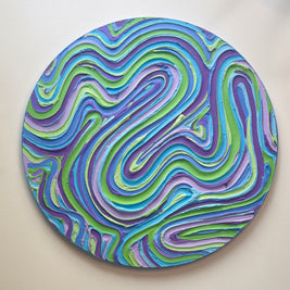 Wavy Textured Large Wall Art, Colorful Plaster Art on Round Canvas (24x24 in)