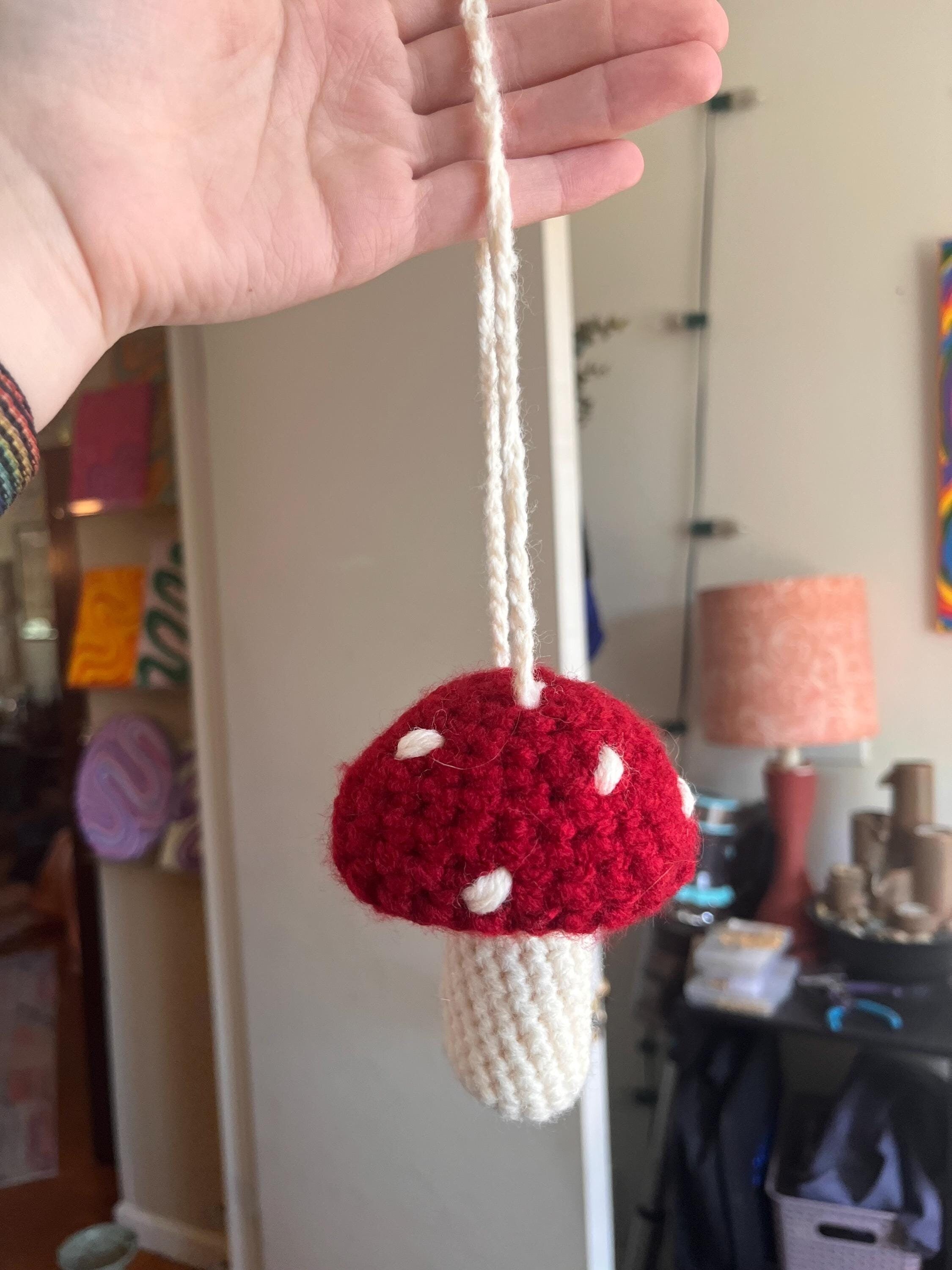 Crochet Mushroom Charm Bag/Ornament, Chapstick Holder