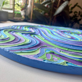 Wavy Textured Large Wall Art, Colorful Plaster Art on Round Canvas (24x24 in)