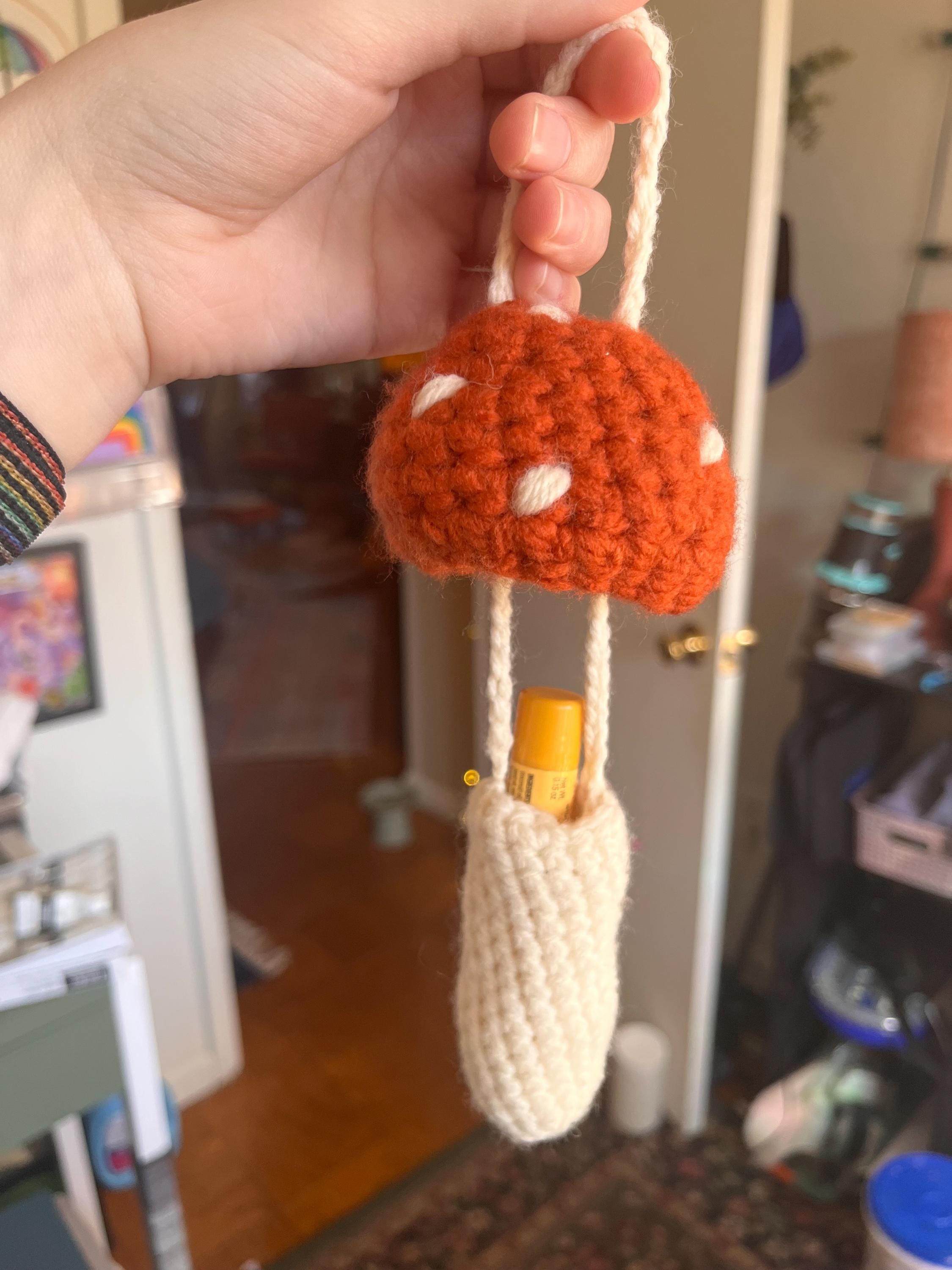 Crochet Mushroom Charm Bag/Ornament, Chapstick Holder