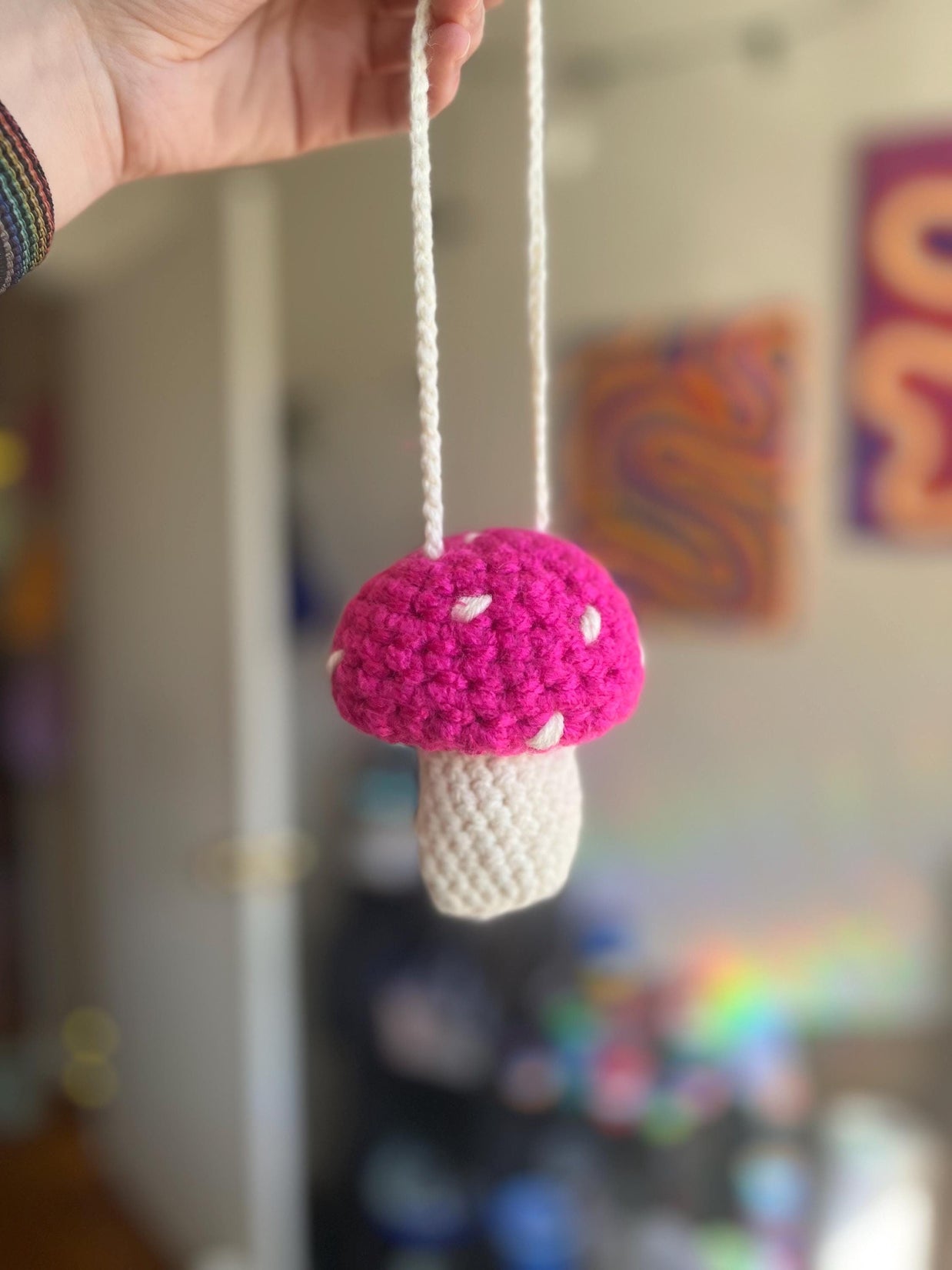 Crochet Mushroom Charm Bag/Ornament, Chapstick Holder