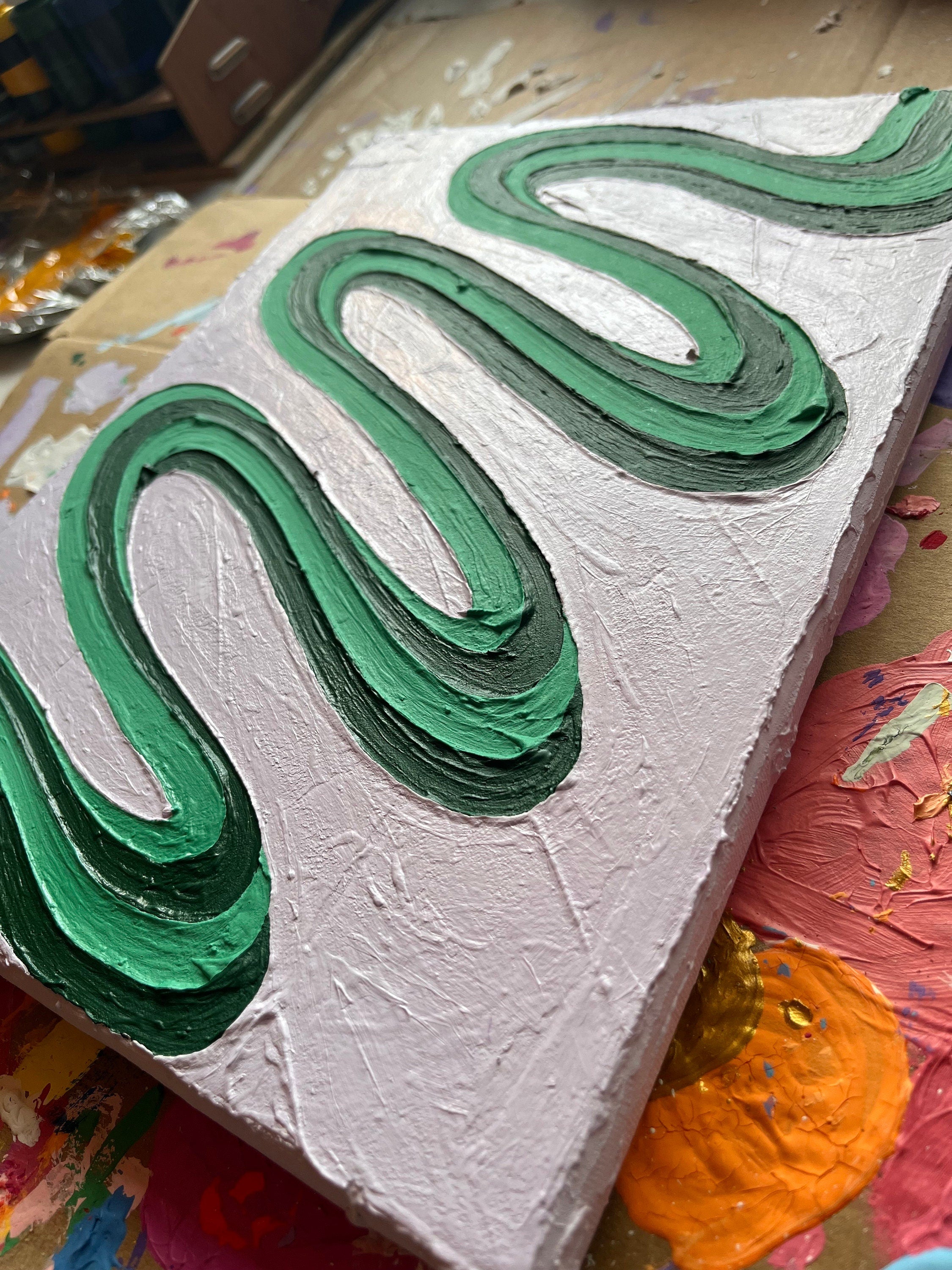 Groovy Textured Wall Art, Colorful Plaster Art on Canvas (9x12 in)