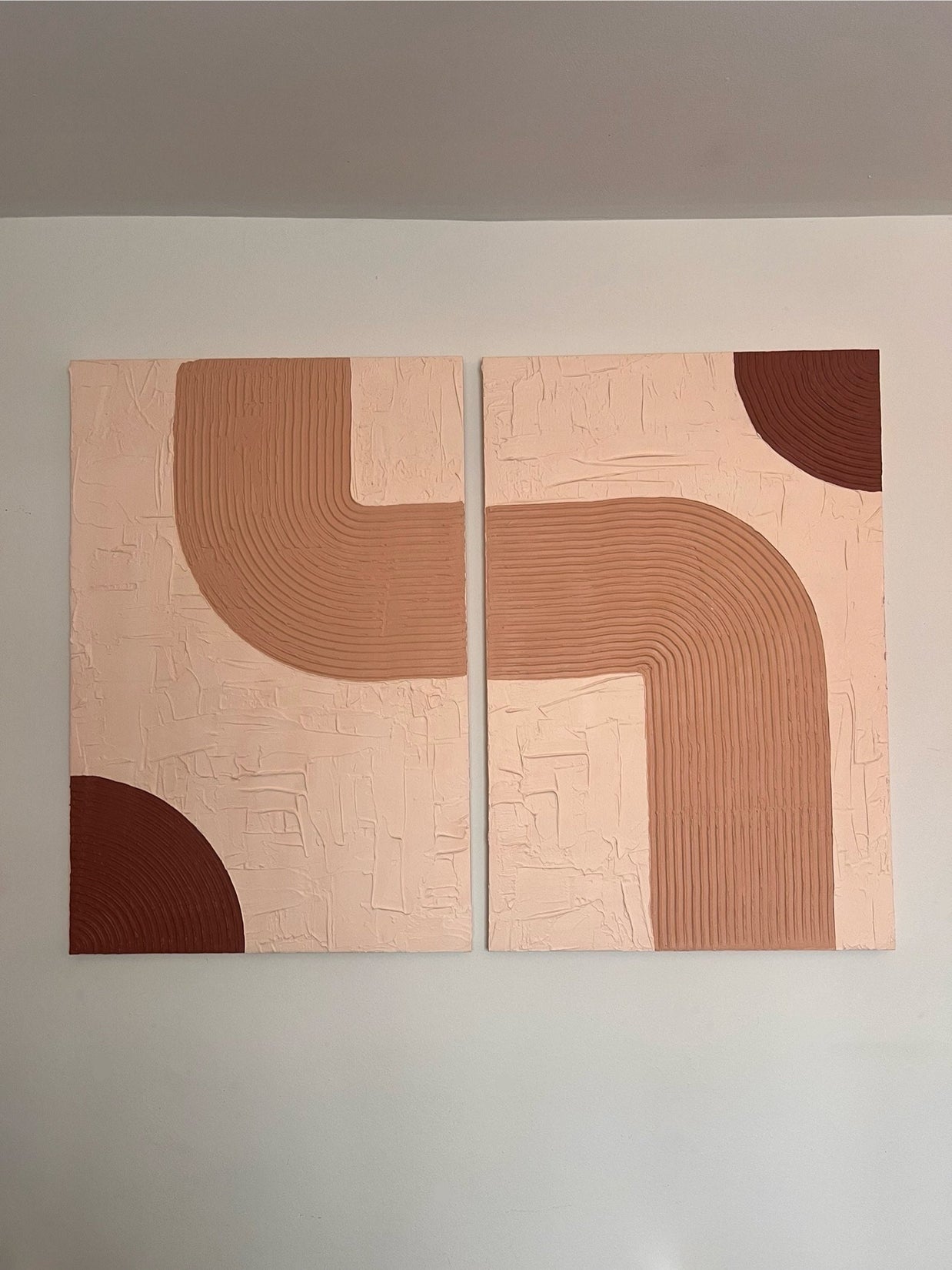 Textured Boho Wall Art: Abstract Acrylic Painting on Pair of Canvases (24x36 in each)