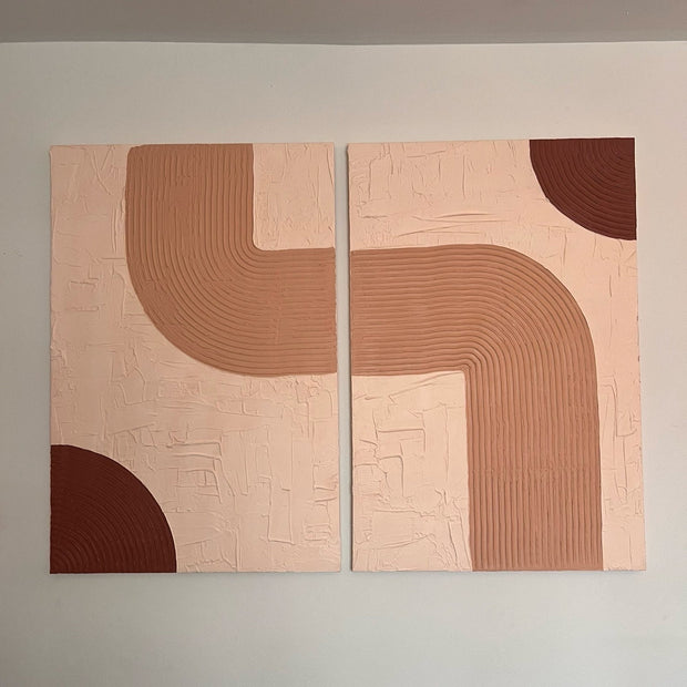 Textured Boho Wall Art: Abstract Acrylic Painting on Pair of Canvases (24x36 in each)