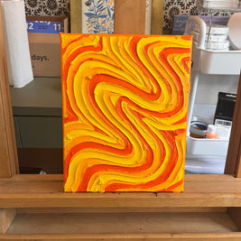 Yellow/Orange Groovy Textured Wall Art, Colorful Plaster Art on Canvas (8x10 in)
