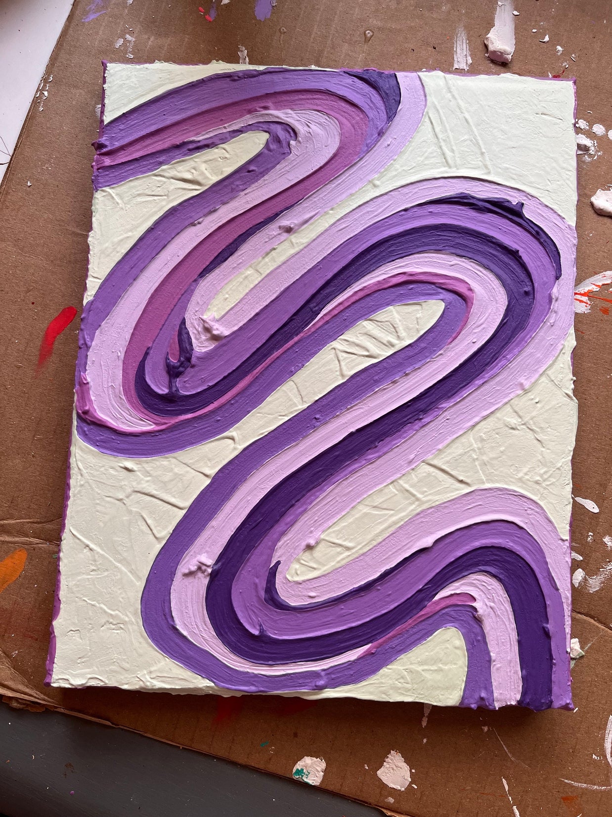 Groovy Textured Wall Art, Colorful Plaster Art on Canvas (8x10 in)