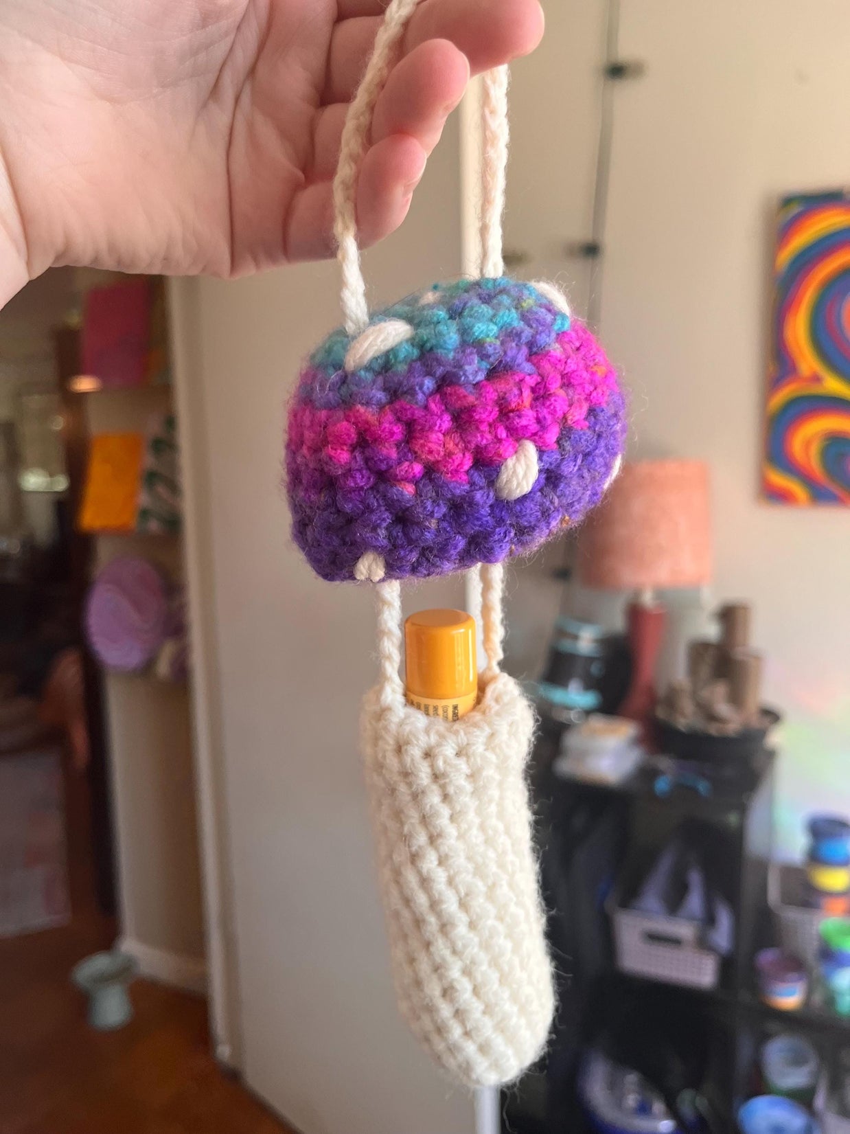 Crochet Mushroom Charm Bag/Ornament, Chapstick Holder