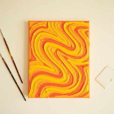 Yellow/Orange Groovy Textured Wall Art, Colorful Plaster Art on Canvas (8x10 in)