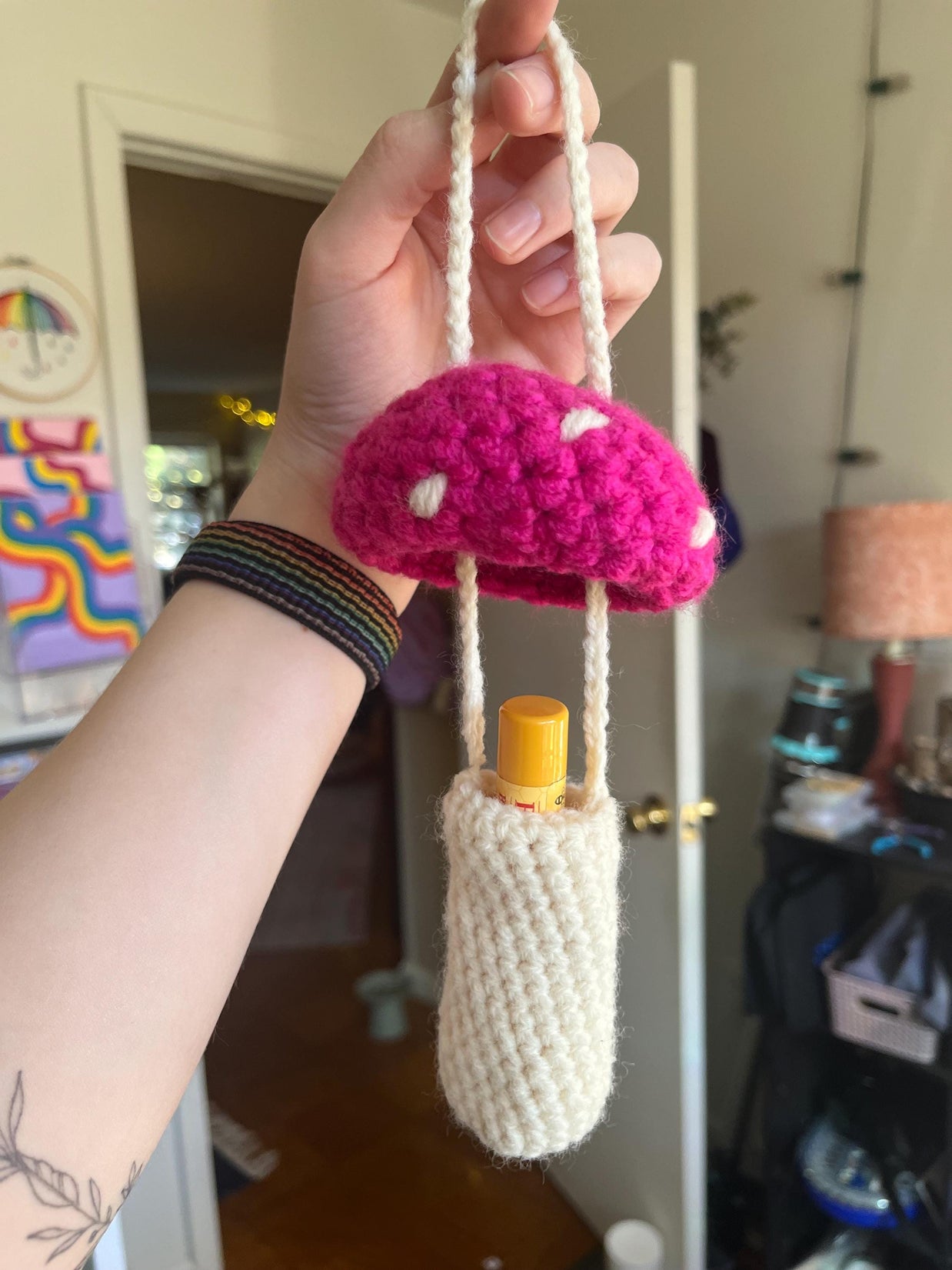 Crochet Mushroom Charm Bag/Ornament, Chapstick Holder