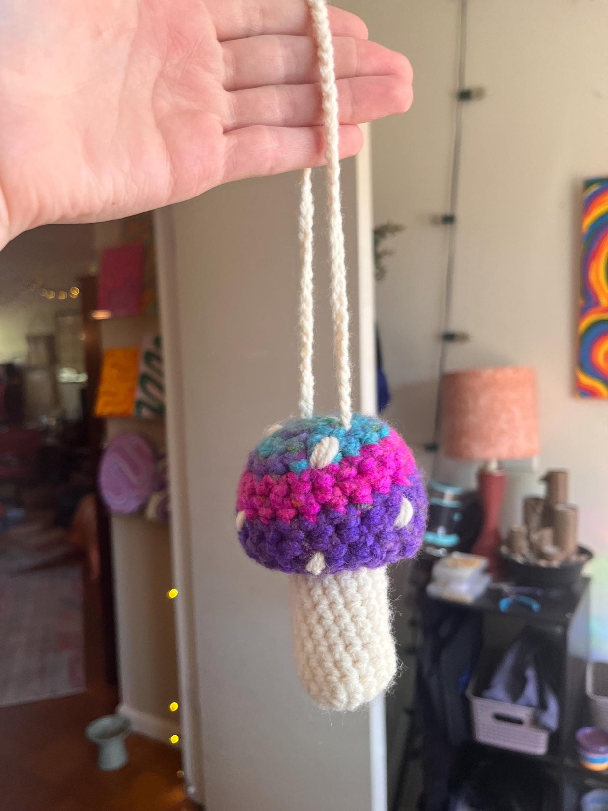 Crochet Mushroom Charm Bag/Ornament, Chapstick Holder