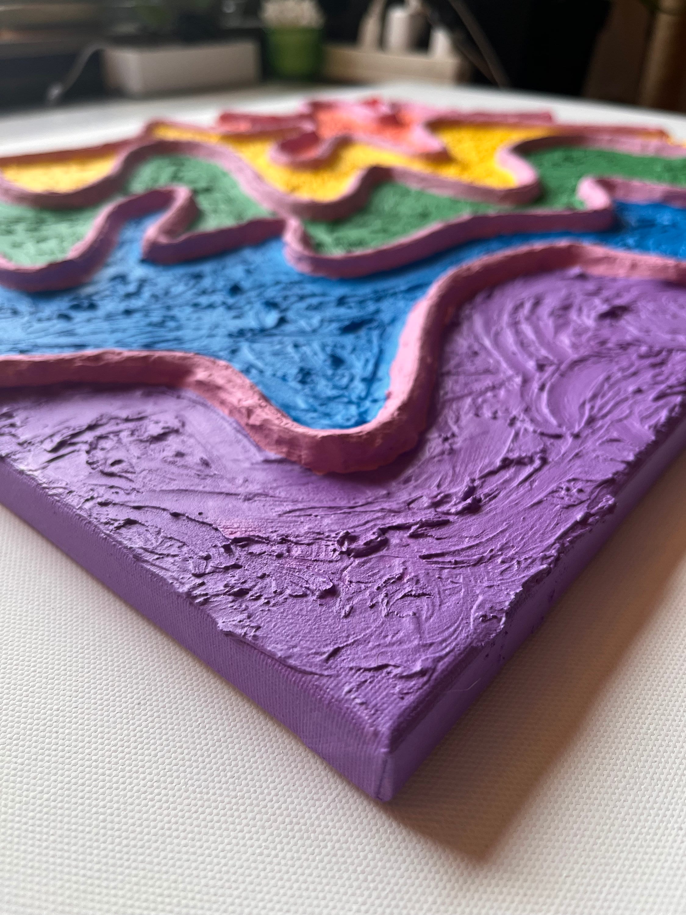 Rainbow Pride Textured Large Wall Art, Colorful Plaster Art on Canvas (16x20 in)