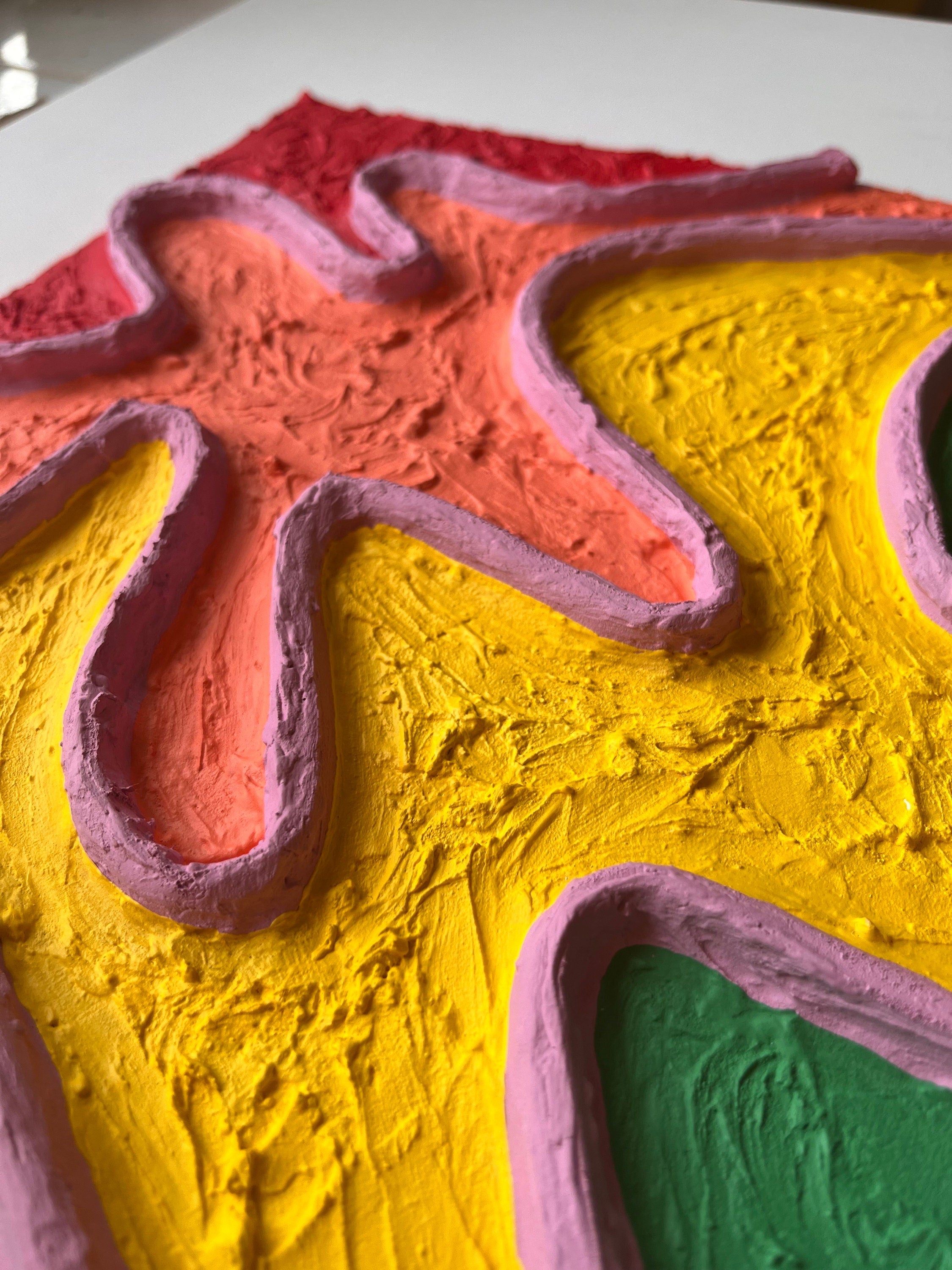 Rainbow Pride Textured Large Wall Art, Colorful Plaster Art on Canvas (16x20 in)