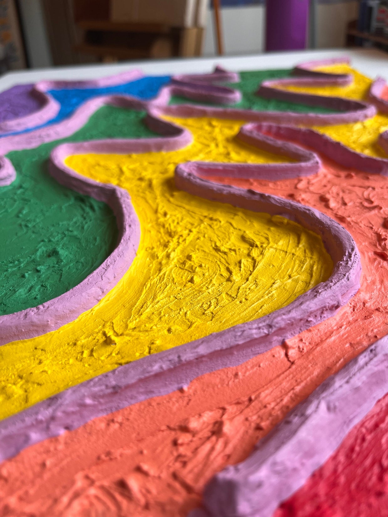 Rainbow Pride Textured Large Wall Art, Colorful Plaster Art on Canvas (16x20 in)
