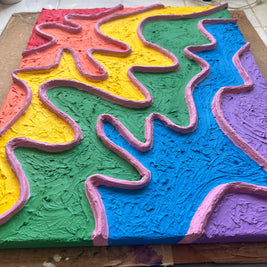 Rainbow Pride Textured Large Wall Art, Colorful Plaster Art on Canvas (16x20 in)