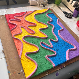 Rainbow Pride Textured Large Wall Art, Colorful Plaster Art on Canvas (16x20 in)