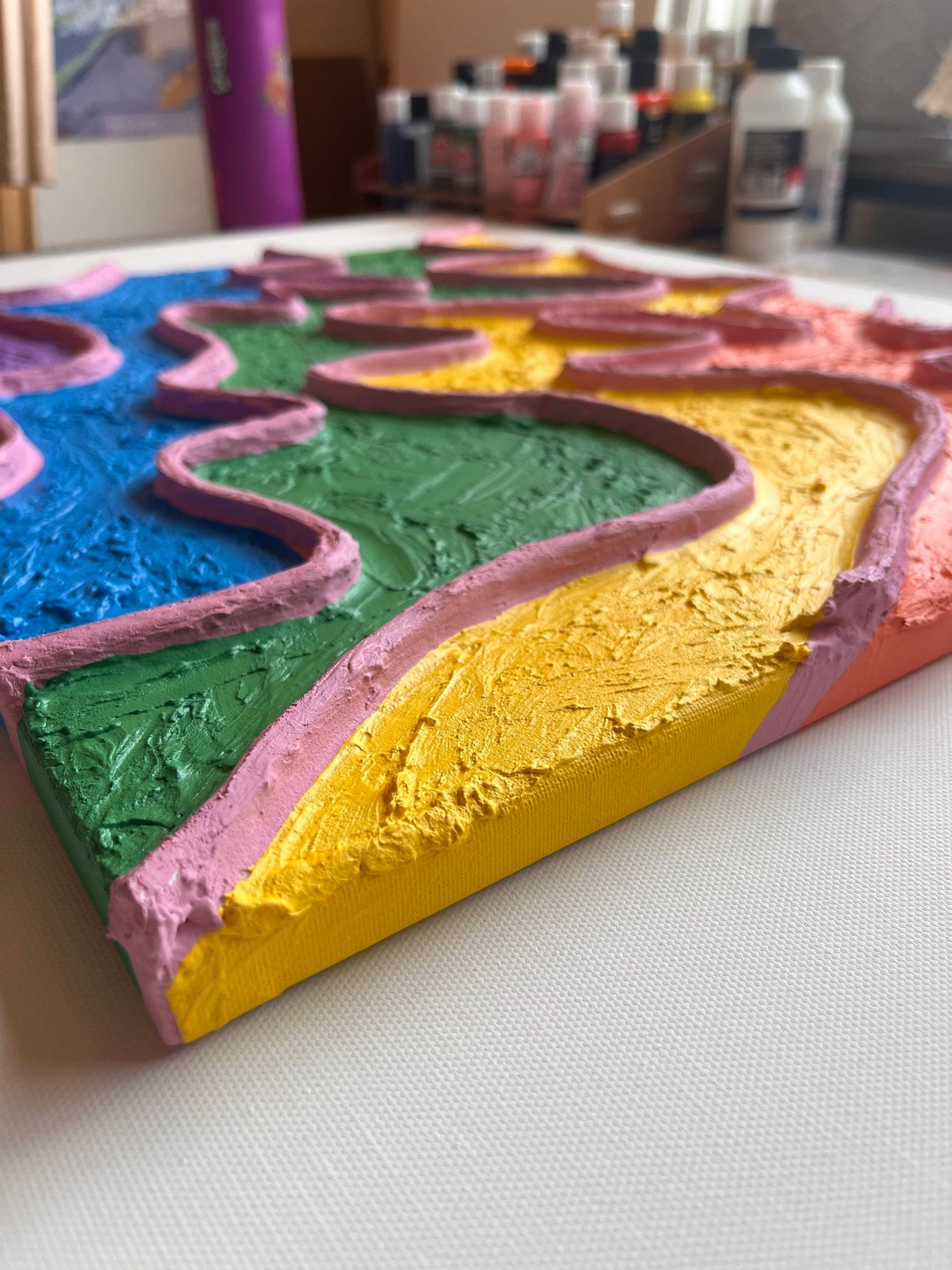 Rainbow Pride Textured Large Wall Art, Colorful Plaster Art on Canvas (16x20 in)