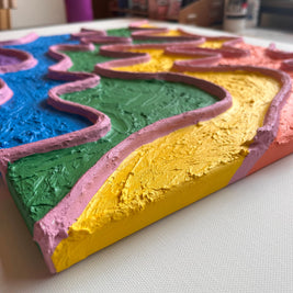 Rainbow Pride Textured Large Wall Art, Colorful Plaster Art on Canvas (16x20 in)