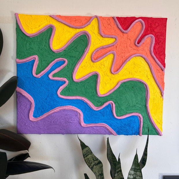 Rainbow Pride Textured Large Wall Art, Colorful Plaster Art on Canvas (16x20 in)