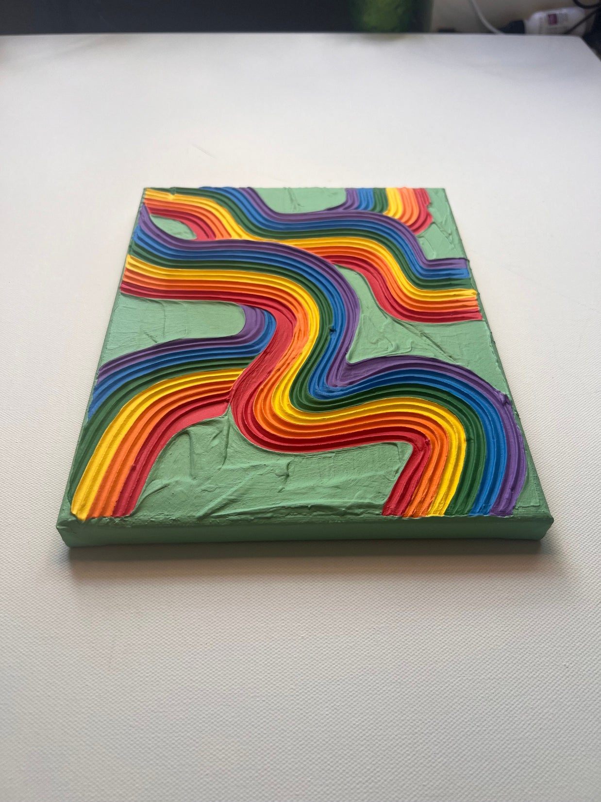 Rainbow Pride Textured Wall Art, Colorful Plaster Art on Canvas (8x10 in)