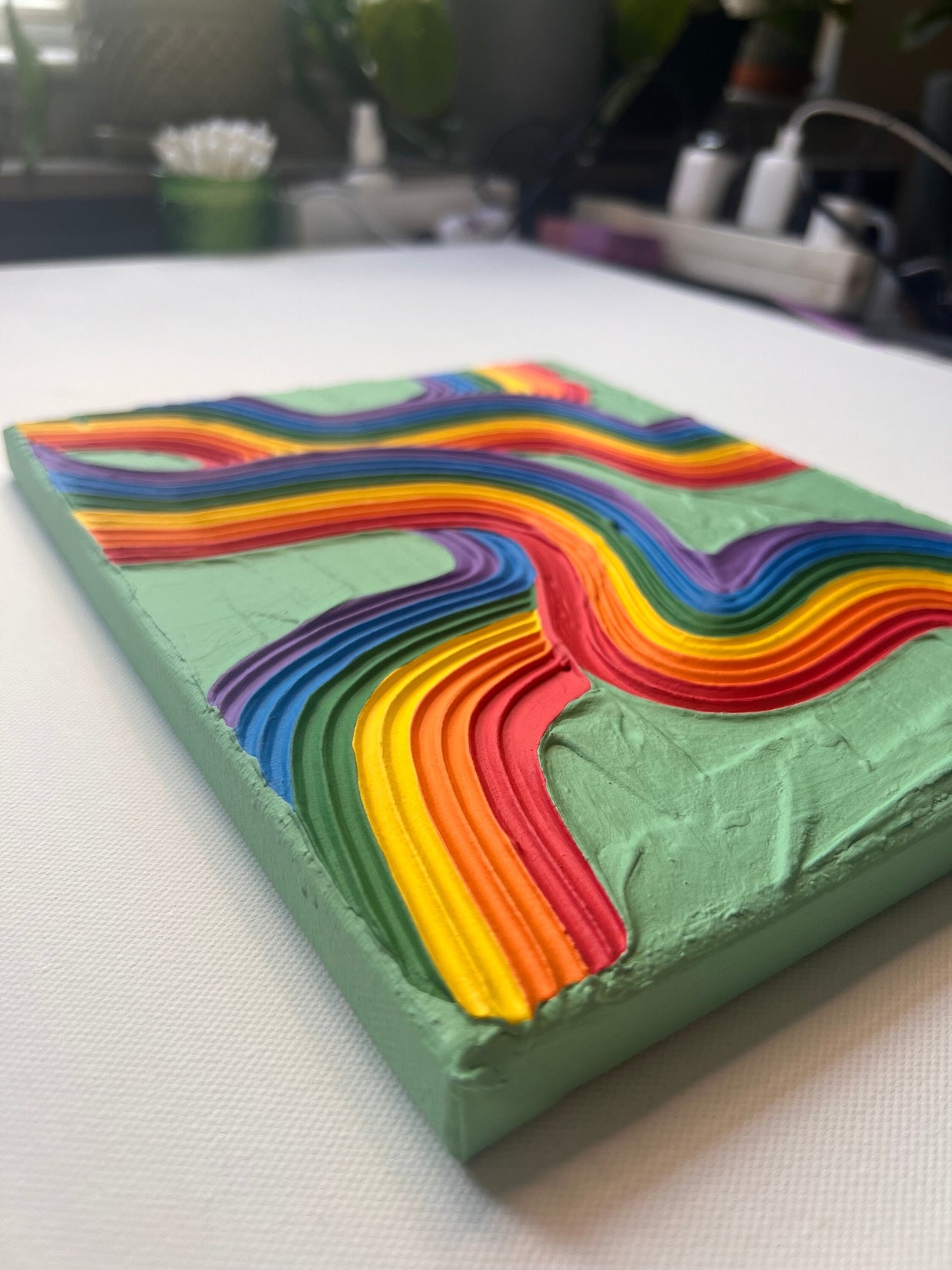 Rainbow Pride Textured Wall Art, Colorful Plaster Art on Canvas (8x10 in)