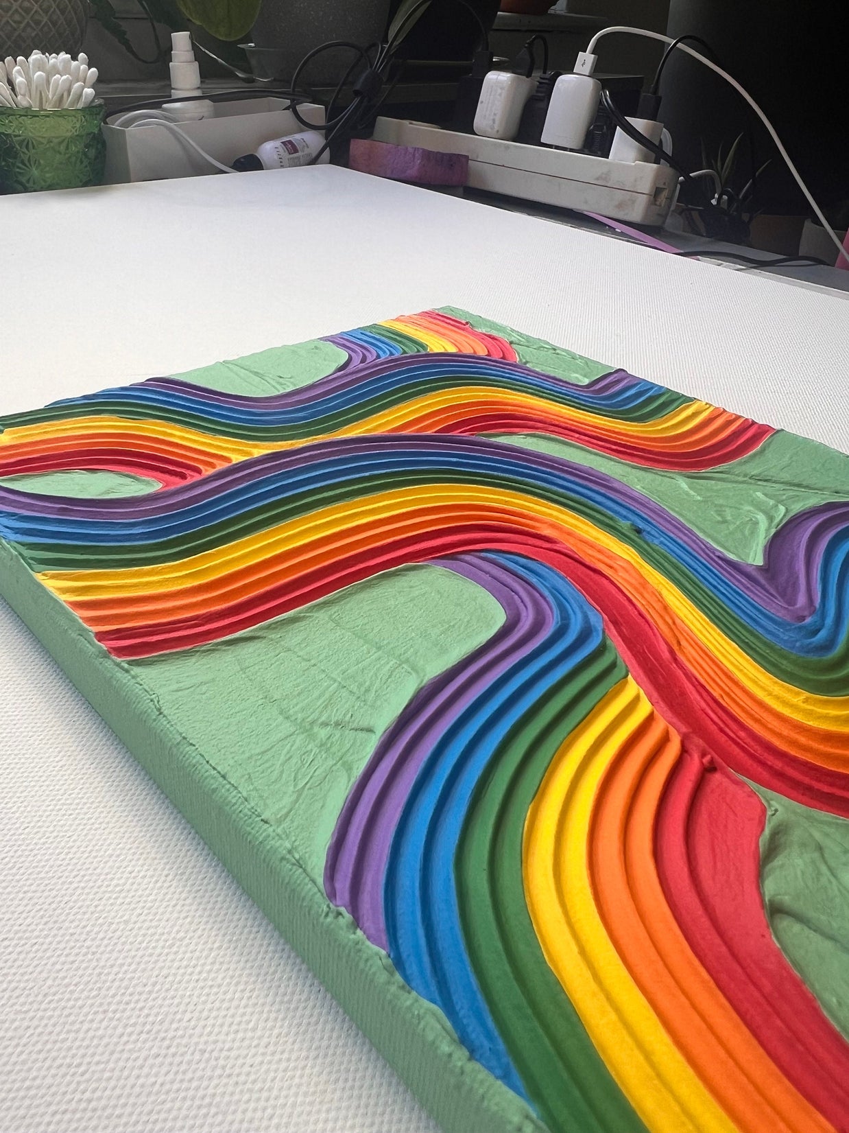 Rainbow Pride Textured Wall Art, Colorful Plaster Art on Canvas (8x10 in)