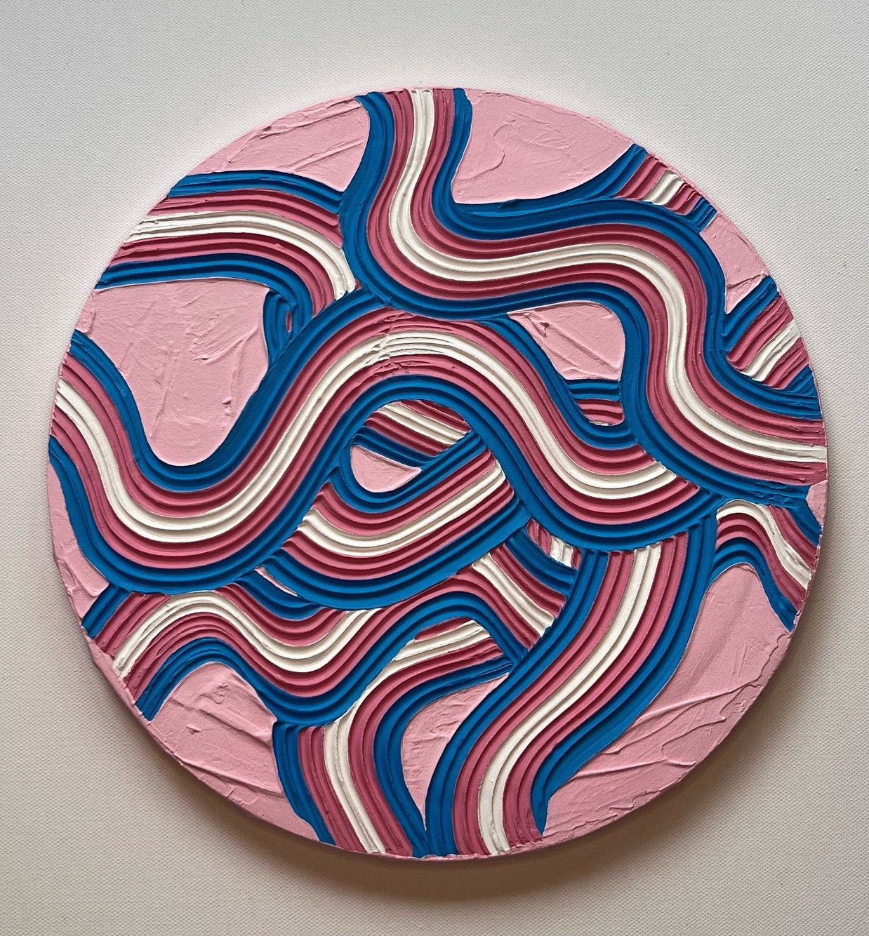 Trans Pride Textured Wall Art, Colorful Plaster Art on Circle Canvas (12x12 in)