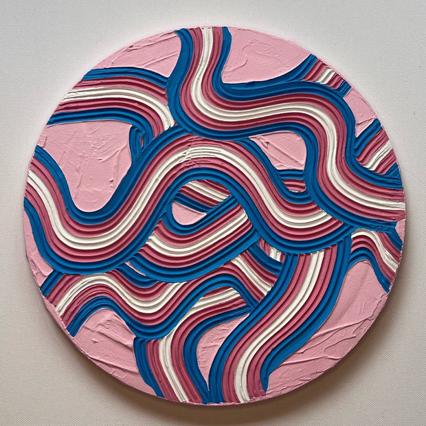 Trans Pride Textured Wall Art, Colorful Plaster Art on Circle Canvas (12x12 in)