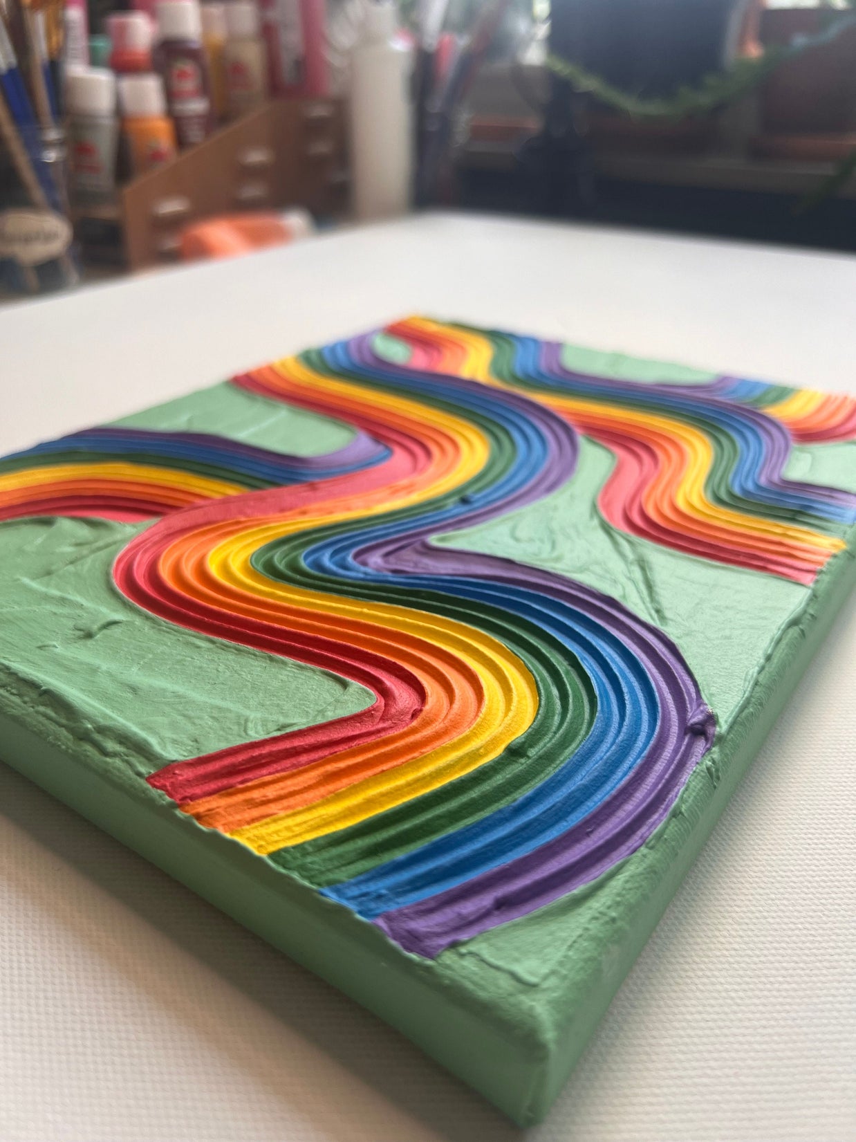 Rainbow Pride Textured Wall Art, Colorful Plaster Art on Canvas (8x10 in)