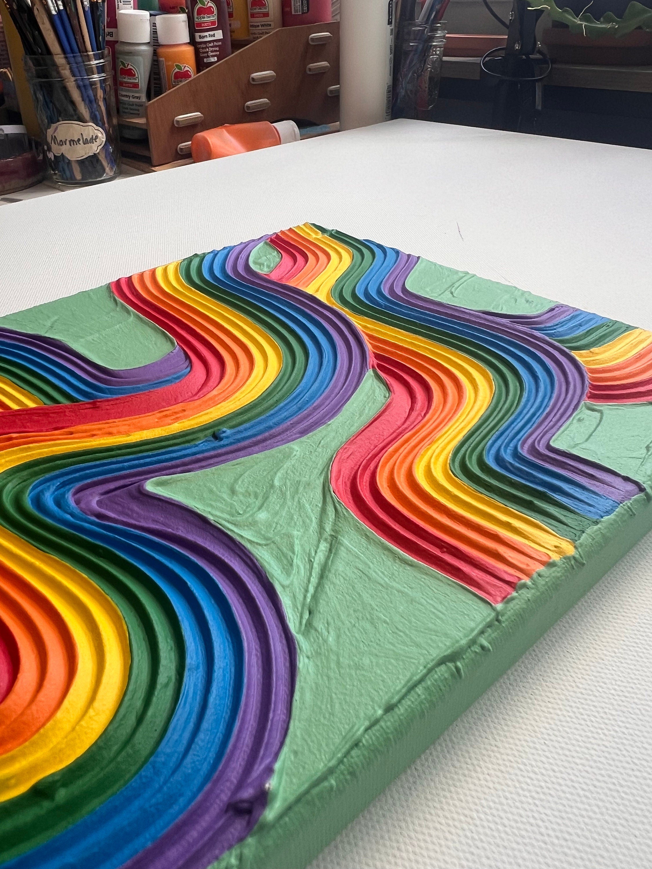 Rainbow Pride Textured Wall Art, Colorful Plaster Art on Canvas (8x10 in)