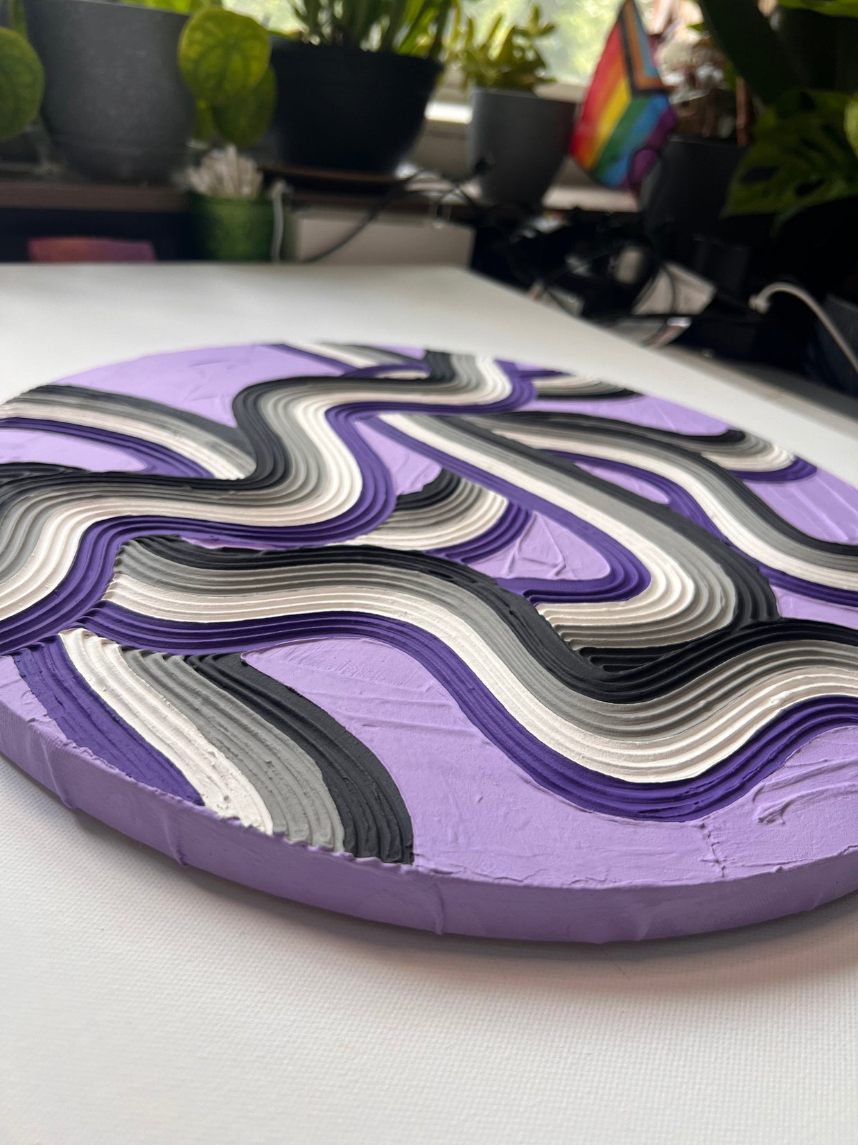 Asexual Pride Textured Wall Art, Colorful Plaster Art on Circle Canvas (15x15 in)