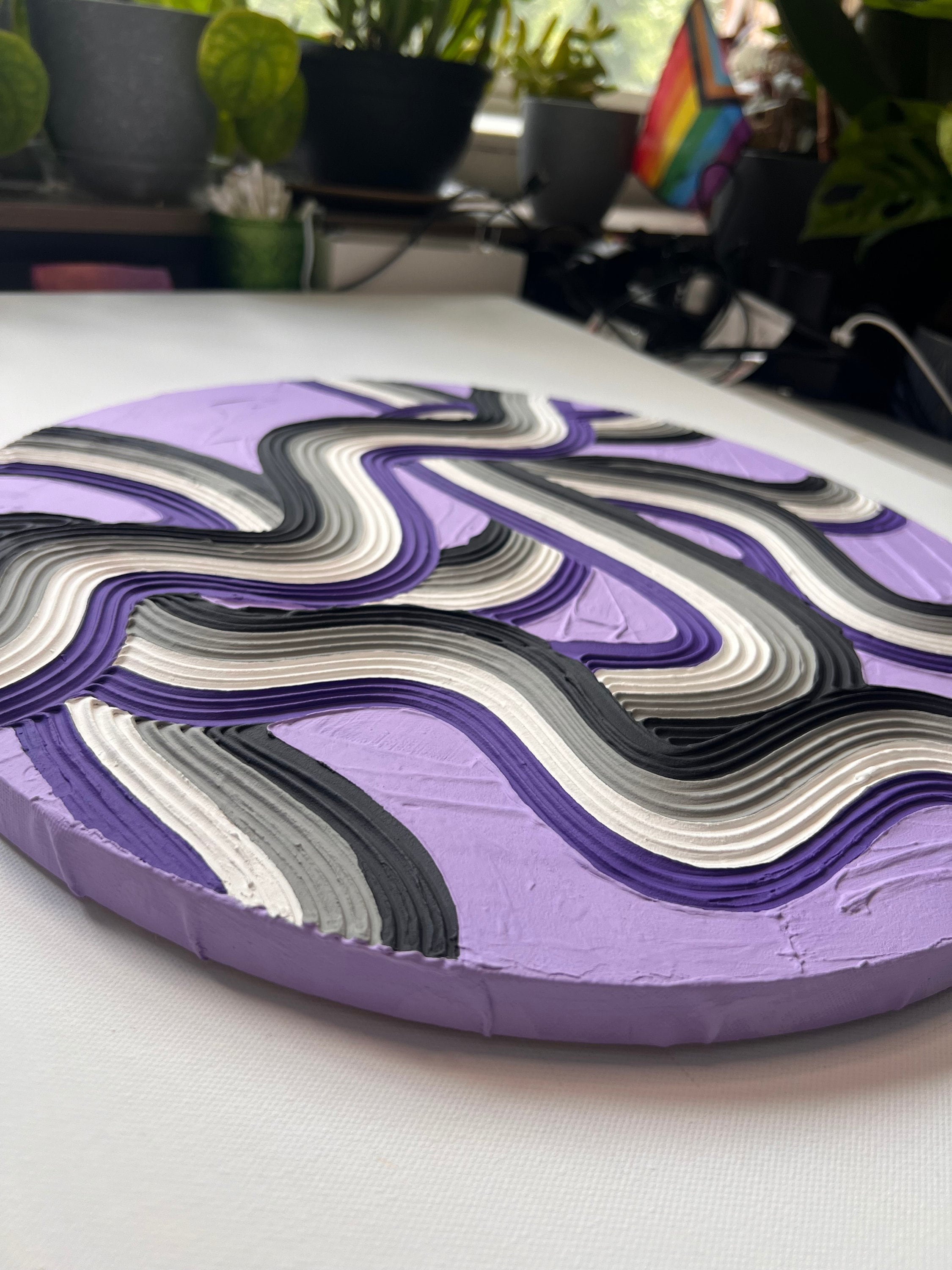 Asexual Pride Textured Wall Art, Colorful Plaster Art on Circle Canvas (15x15 in)