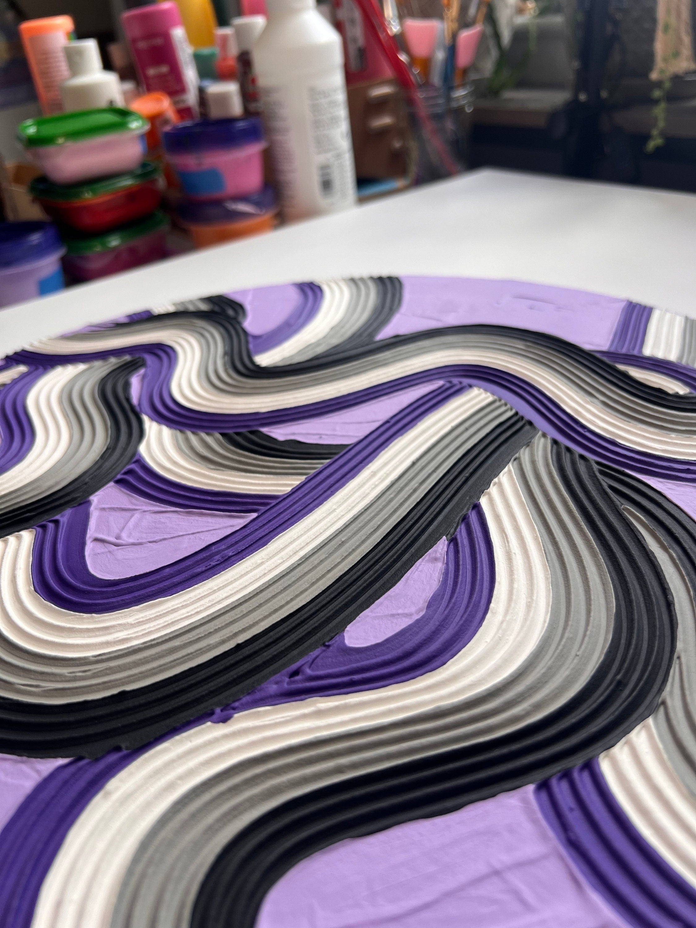 Asexual Pride Textured Wall Art, Colorful Plaster Art on Circle Canvas (15x15 in)