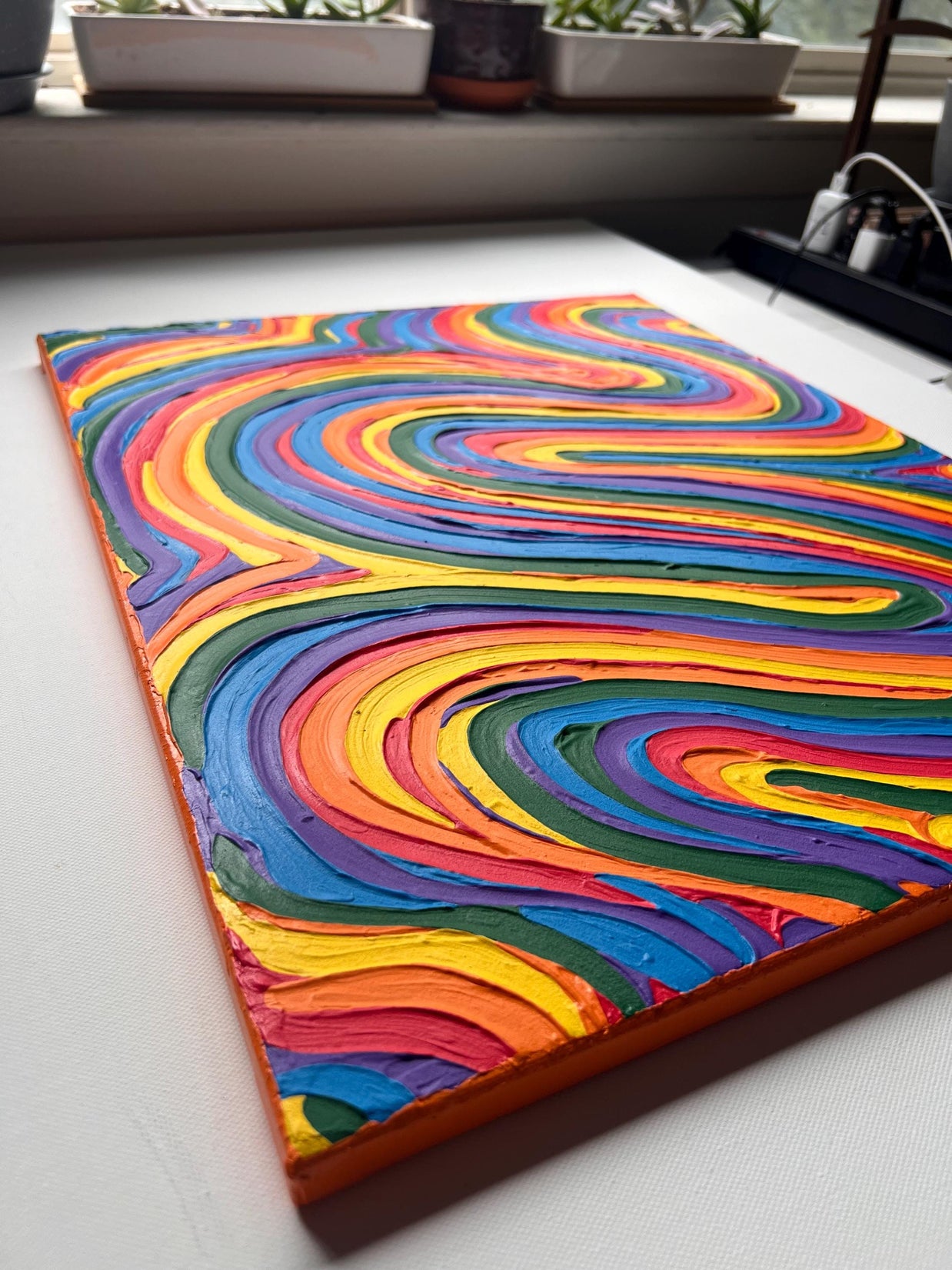 Rainbow Pride Textured Wall Art, Colorful Abstract Painting on Canvas (16x20 in)