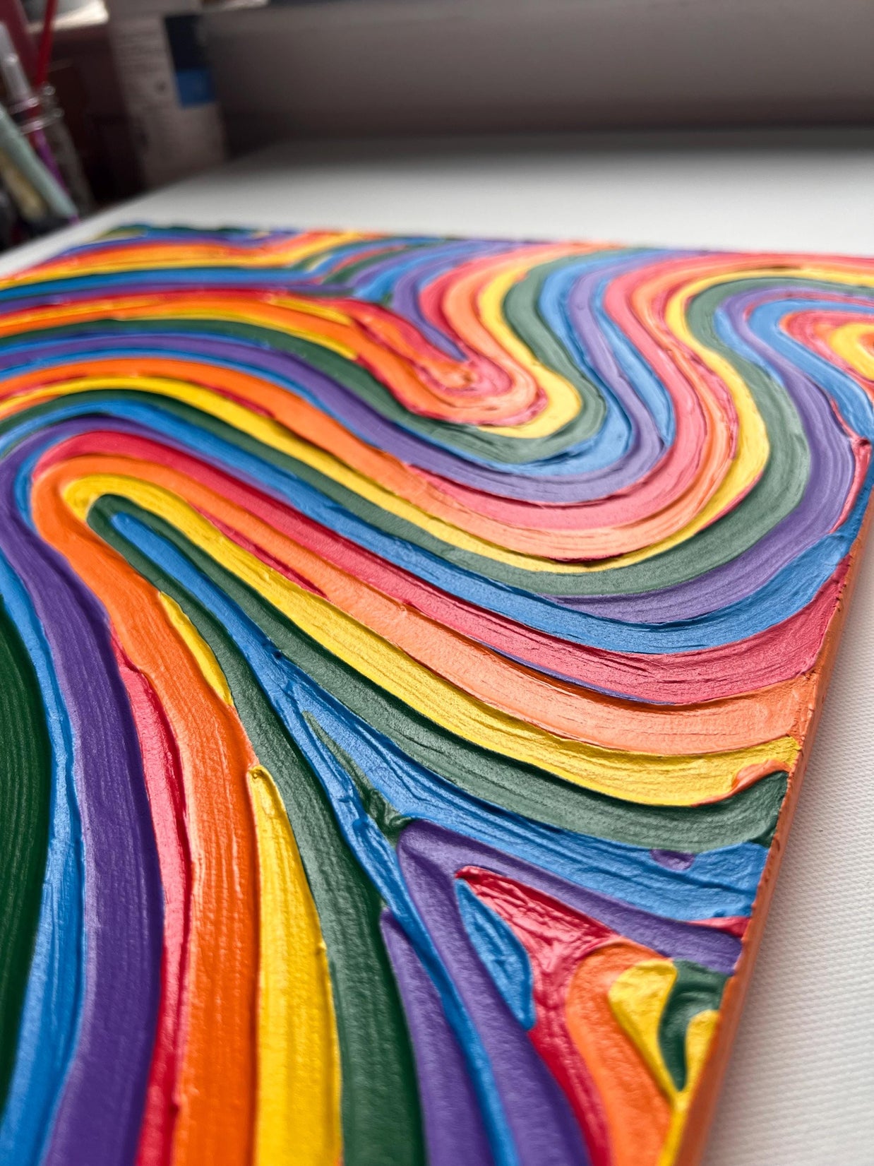 Rainbow Pride Textured Wall Art, Colorful Abstract Painting on Canvas (16x20 in)