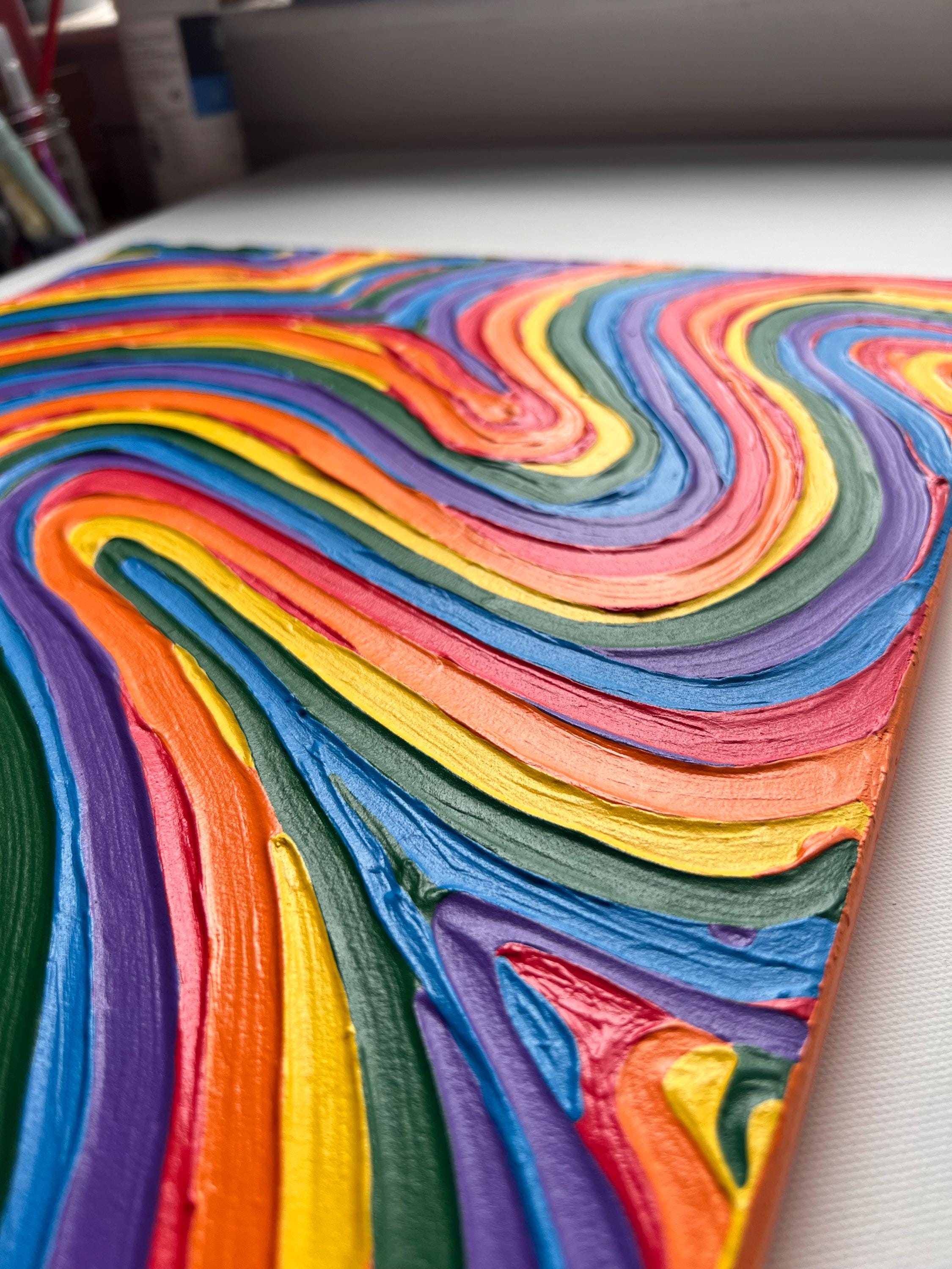 Rainbow Pride Textured Wall Art, Colorful Abstract Painting on Canvas (16x20 in)