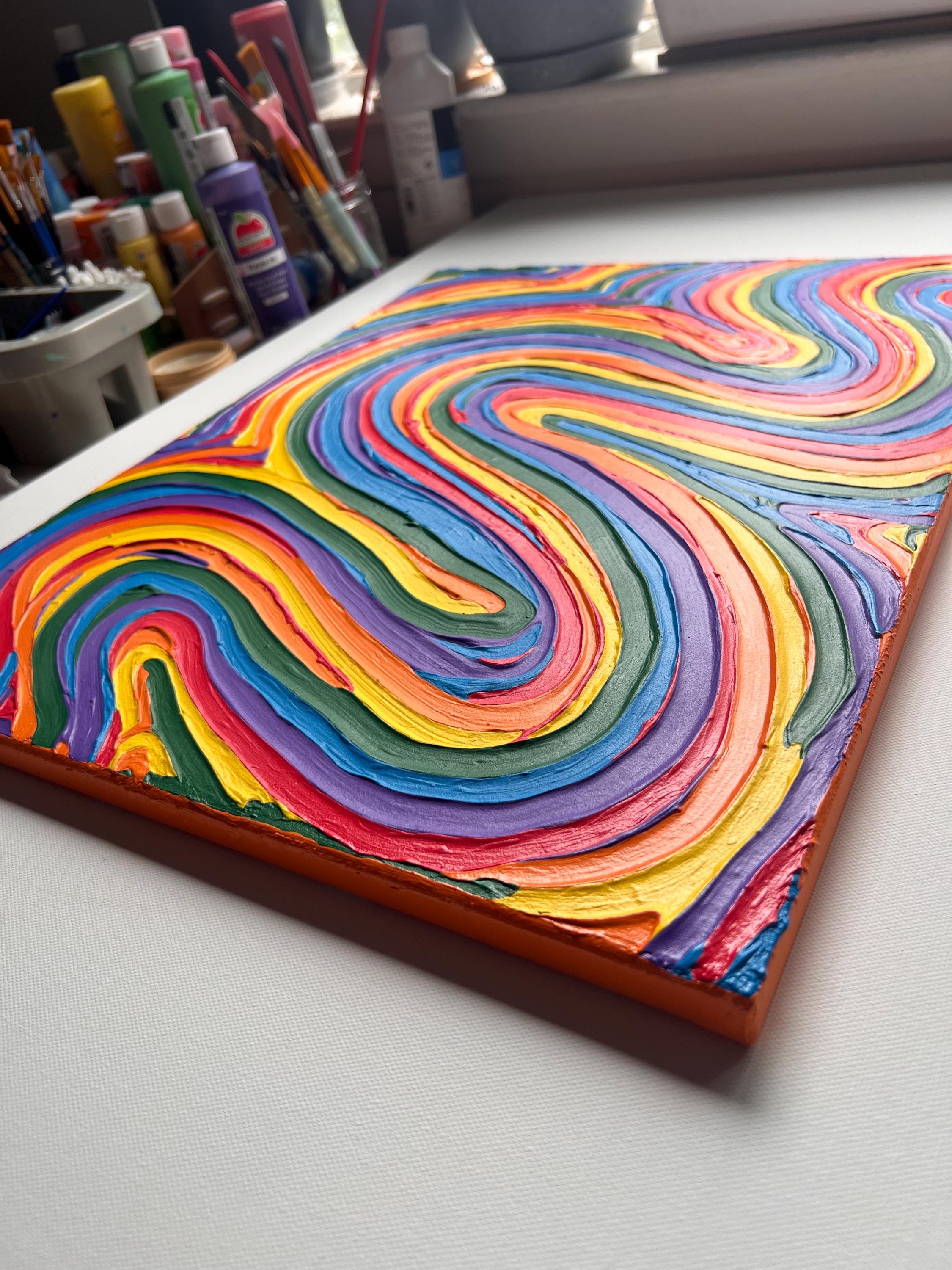 Rainbow Pride Textured Wall Art, Colorful Abstract Painting on Canvas (16x20 in)