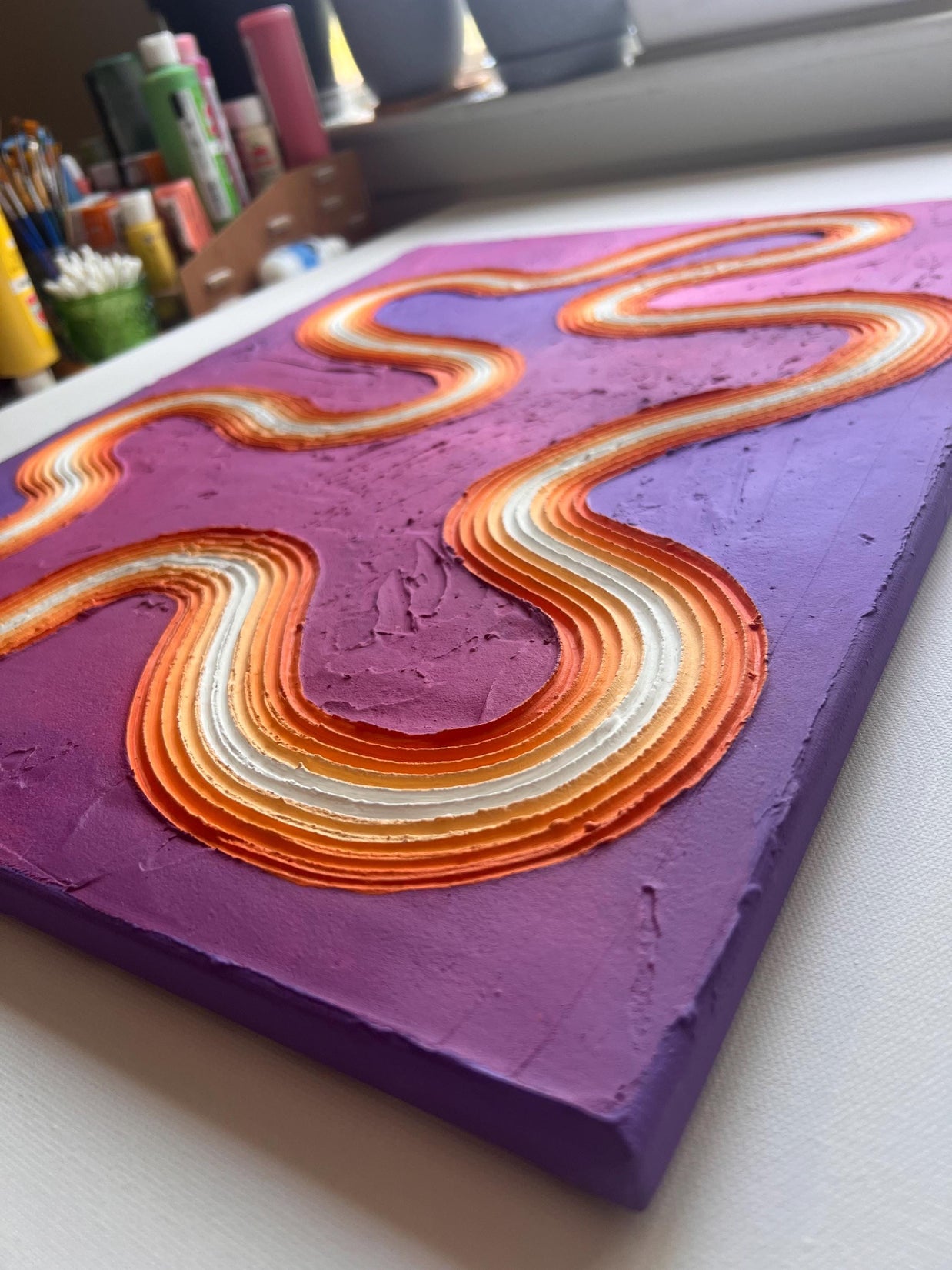 Groovy Textured Large Wall Art, Colorful Plaster Art on Canvas (18x24 in)