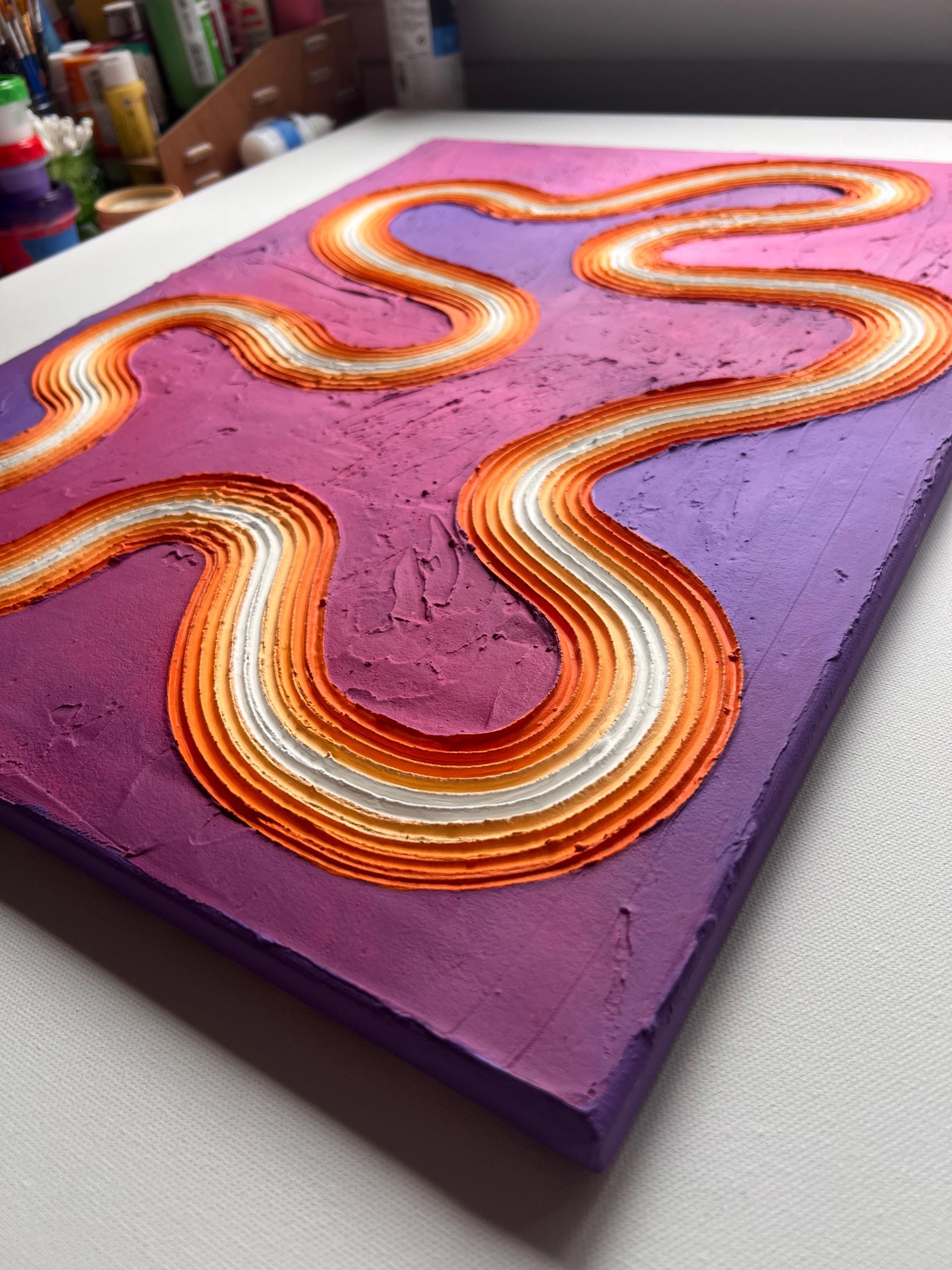 Groovy Textured Large Wall Art, Colorful Plaster Art on Canvas (18x24 in)