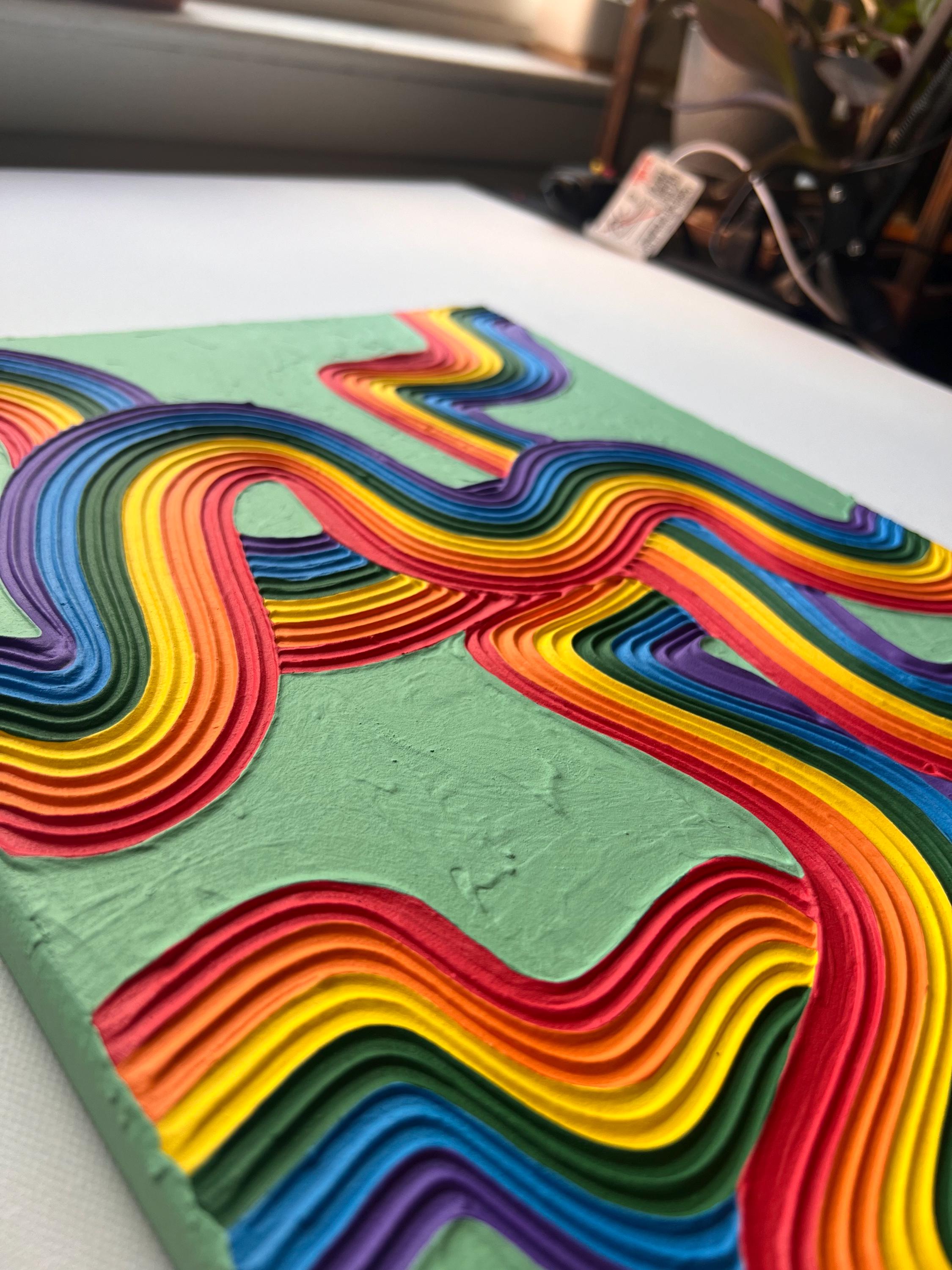 Rainbow Pride Textured Wall Art, Colorful Plaster Art on Canvas (12x16 in)