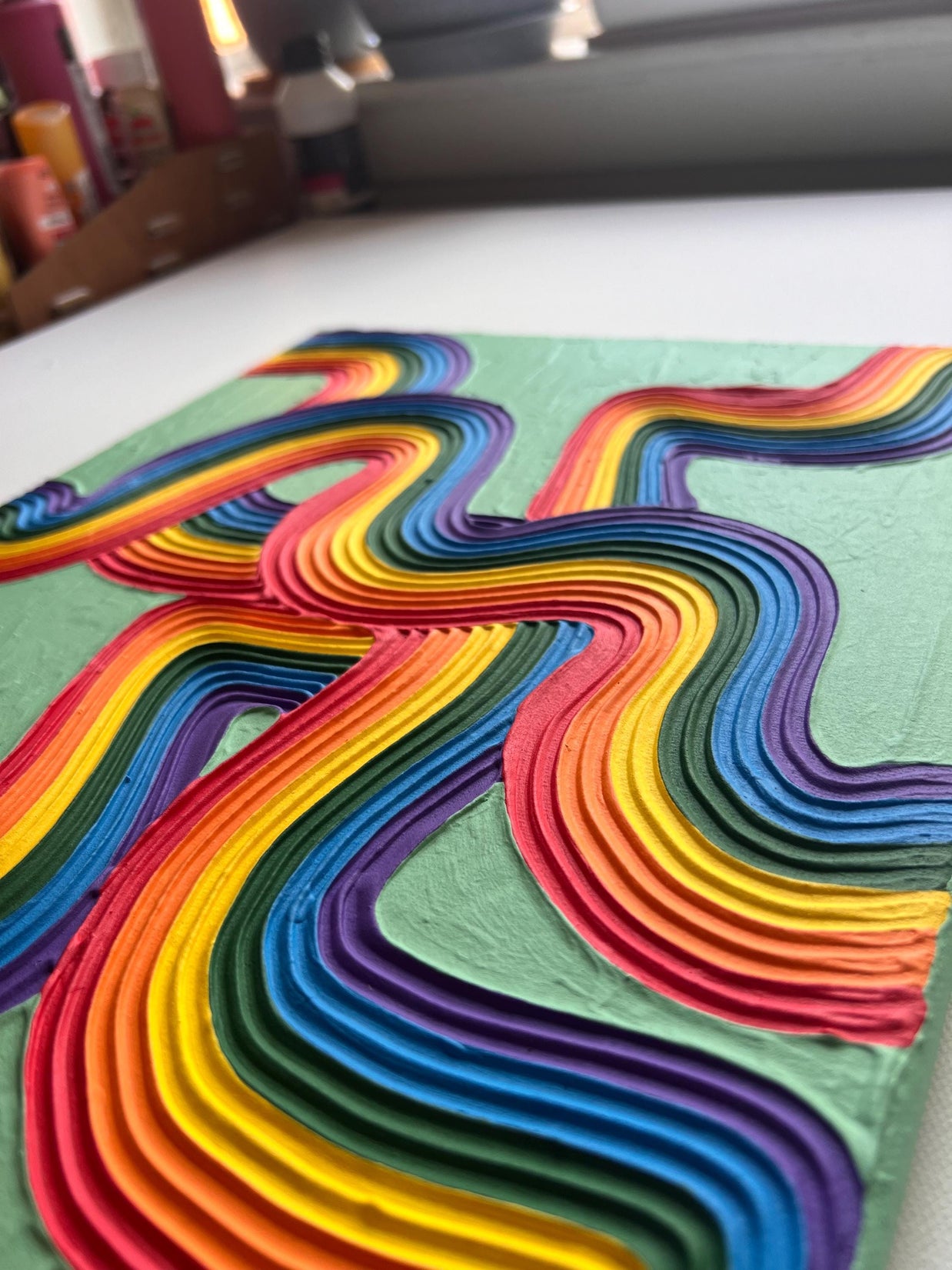 Rainbow Pride Textured Wall Art, Colorful Plaster Art on Canvas (12x16 in)