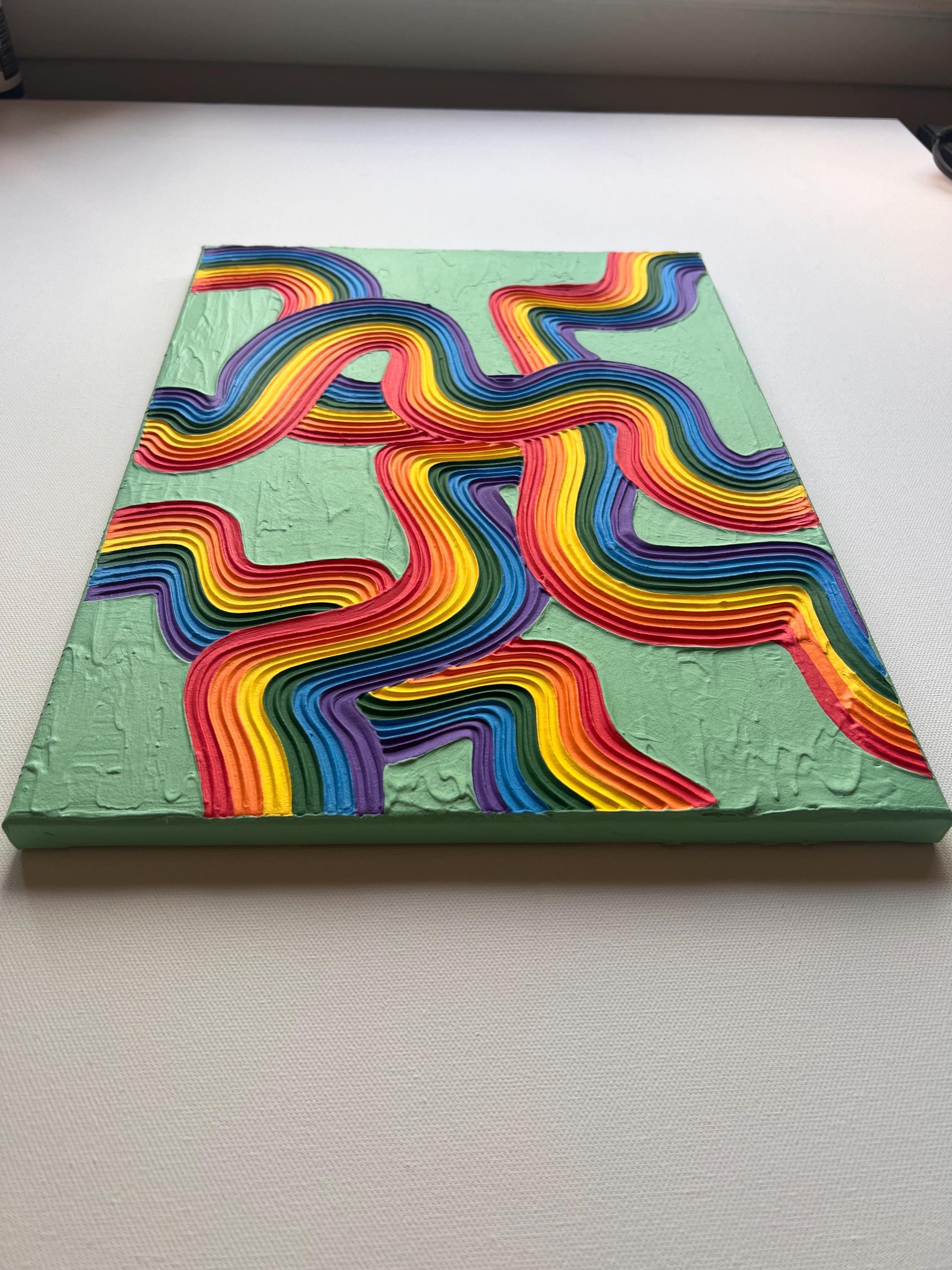 Rainbow Pride Textured Wall Art, Colorful Plaster Art on Canvas (12x16 in)